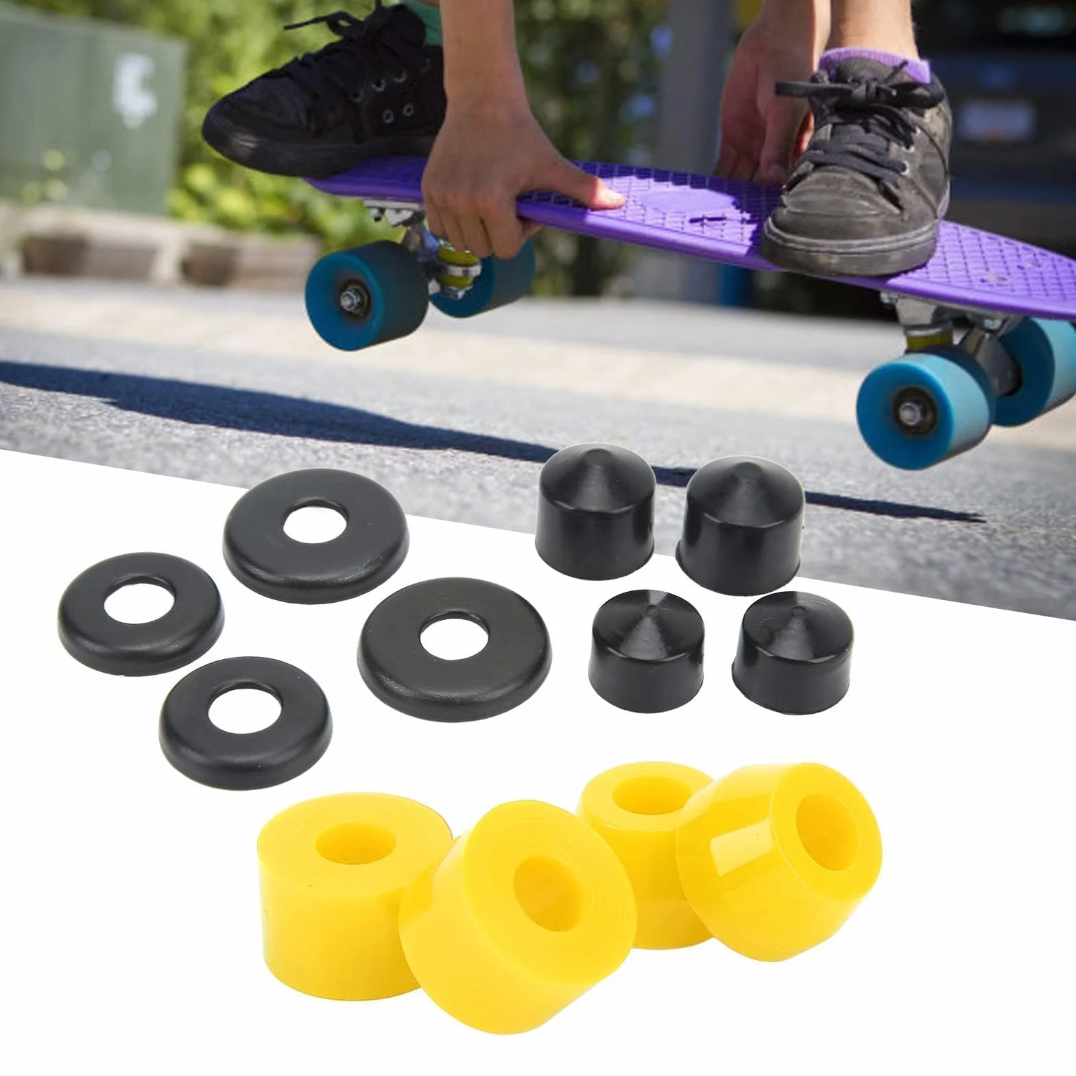 HERCHR Boccole per Skateboard 12 Pezzi Set PU 90A (Giallo)