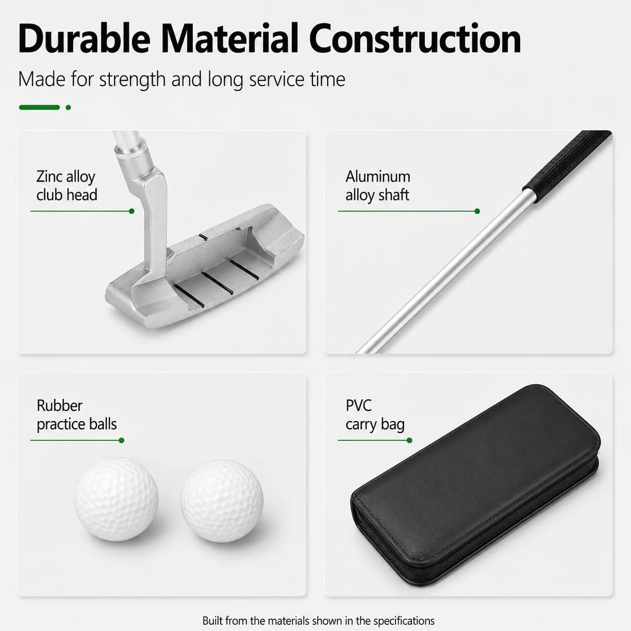 VOBOR Kit Golf Putter Portatili, Lega di Zinco, Indoor Practice Training Club con 2 Palline e Borsa, per gli Appassionati di Golf
