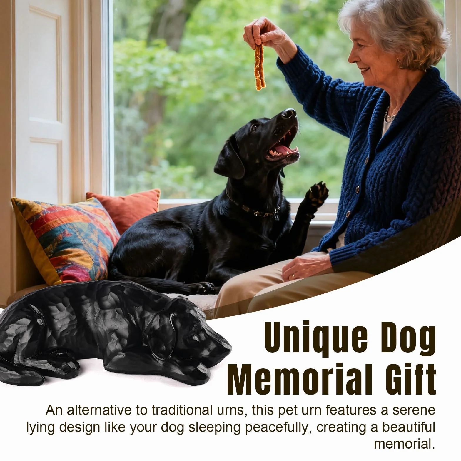 Regalo commemorativo per cani - Urna per ceneri in resina scolpita, regalo di simpatia per la perdita di un cane, ricordo commemorativo per animali domestici (Nero)