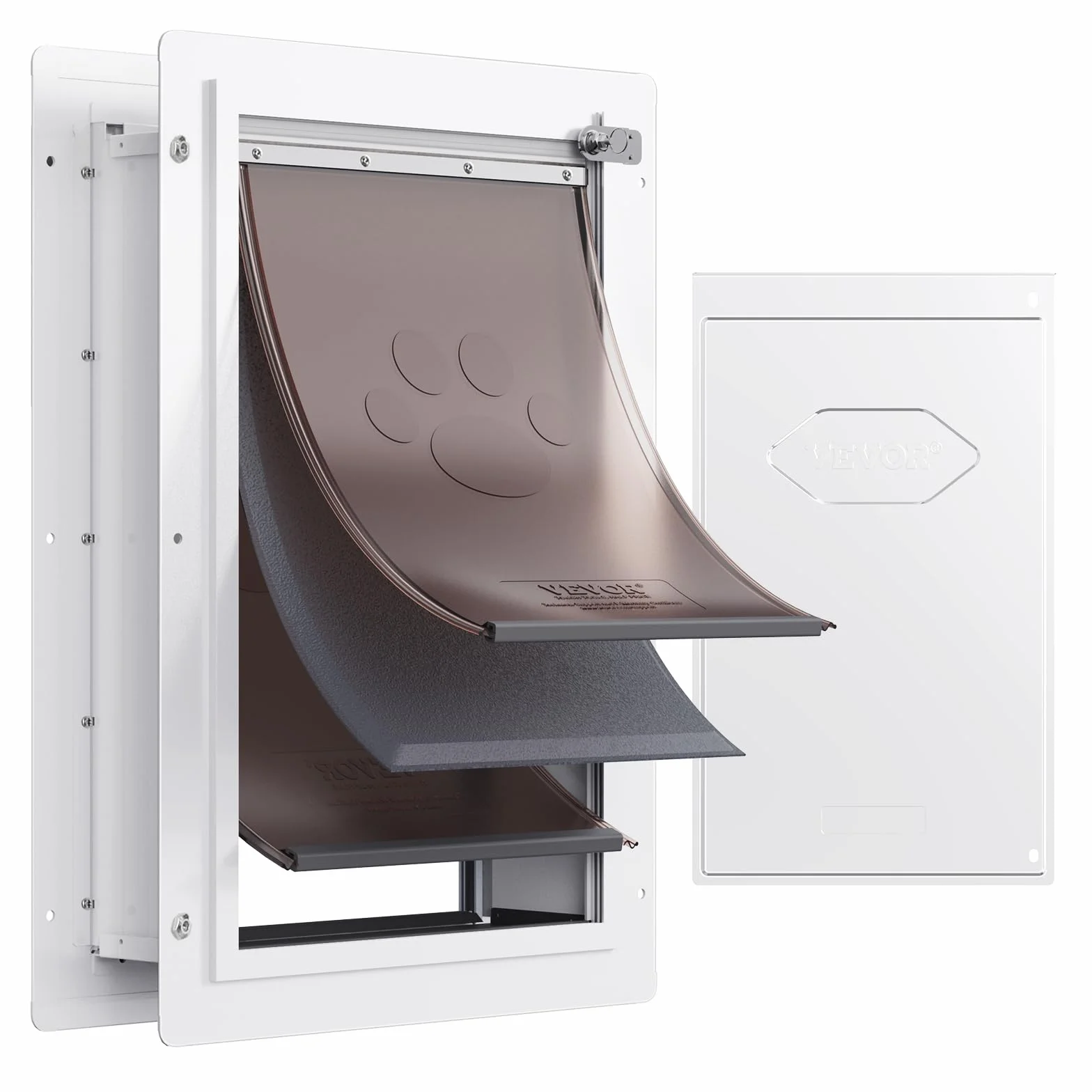 VEVOR Porta per Animali Domestici 362 x 536 mm Telaio in Metallo con Serratura Sistema a 3 Alette Bianco