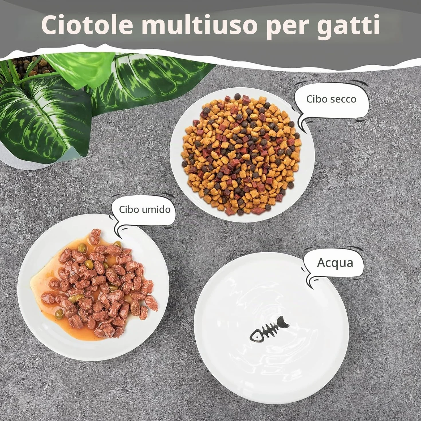 Pavlleen Ciotole per gatti in ceramica, Piatto Cibo Gatto Set di 3, con base in gomma antiscivolo, Ciotola Piatta Gatti per Alleviare l'affaticamento Dei Baffi, per gatti e piccoli animali