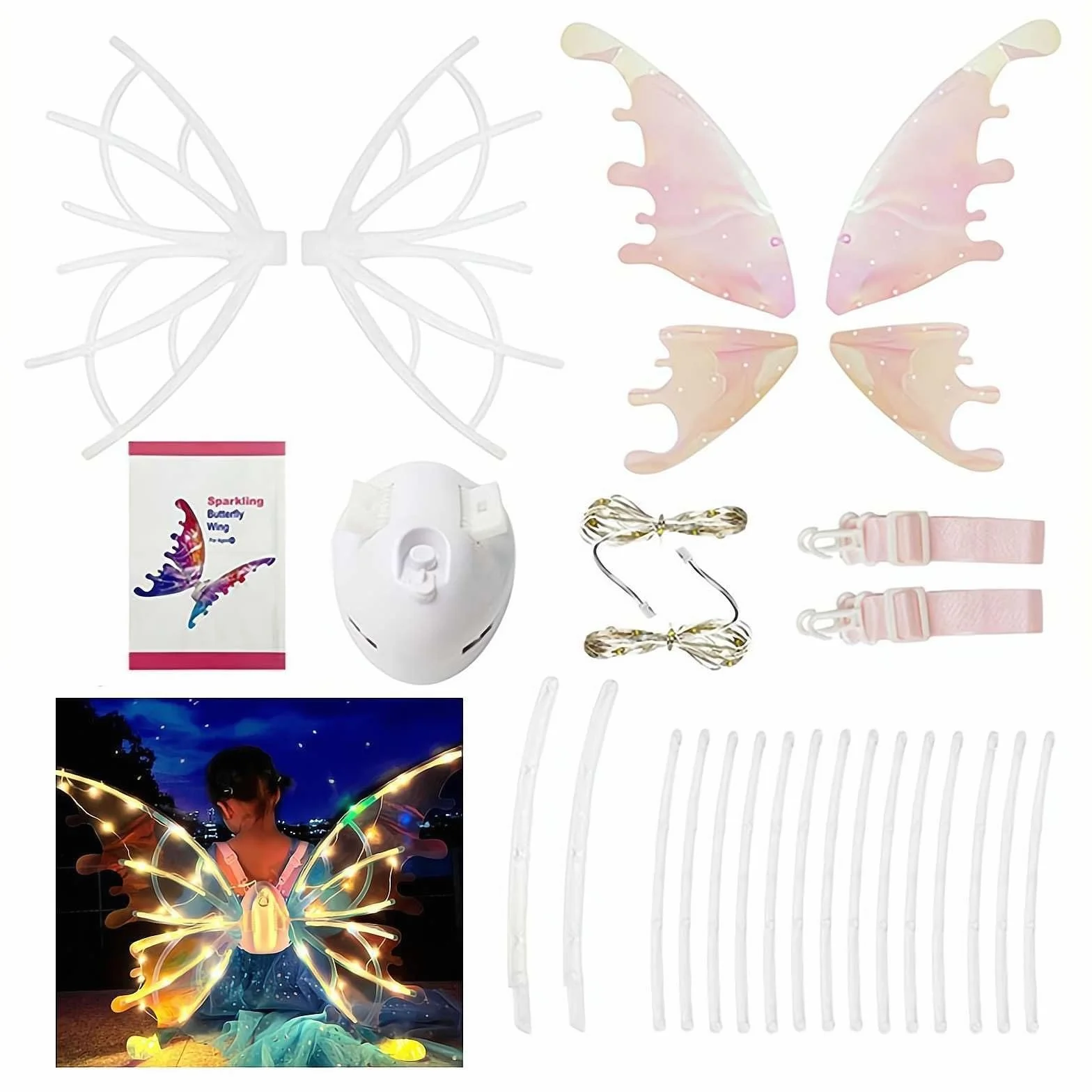 Ali di farfalla a LED per cani, ali incandescenti con luci a LED e musica, elfo con musica per bambini, ali luminose