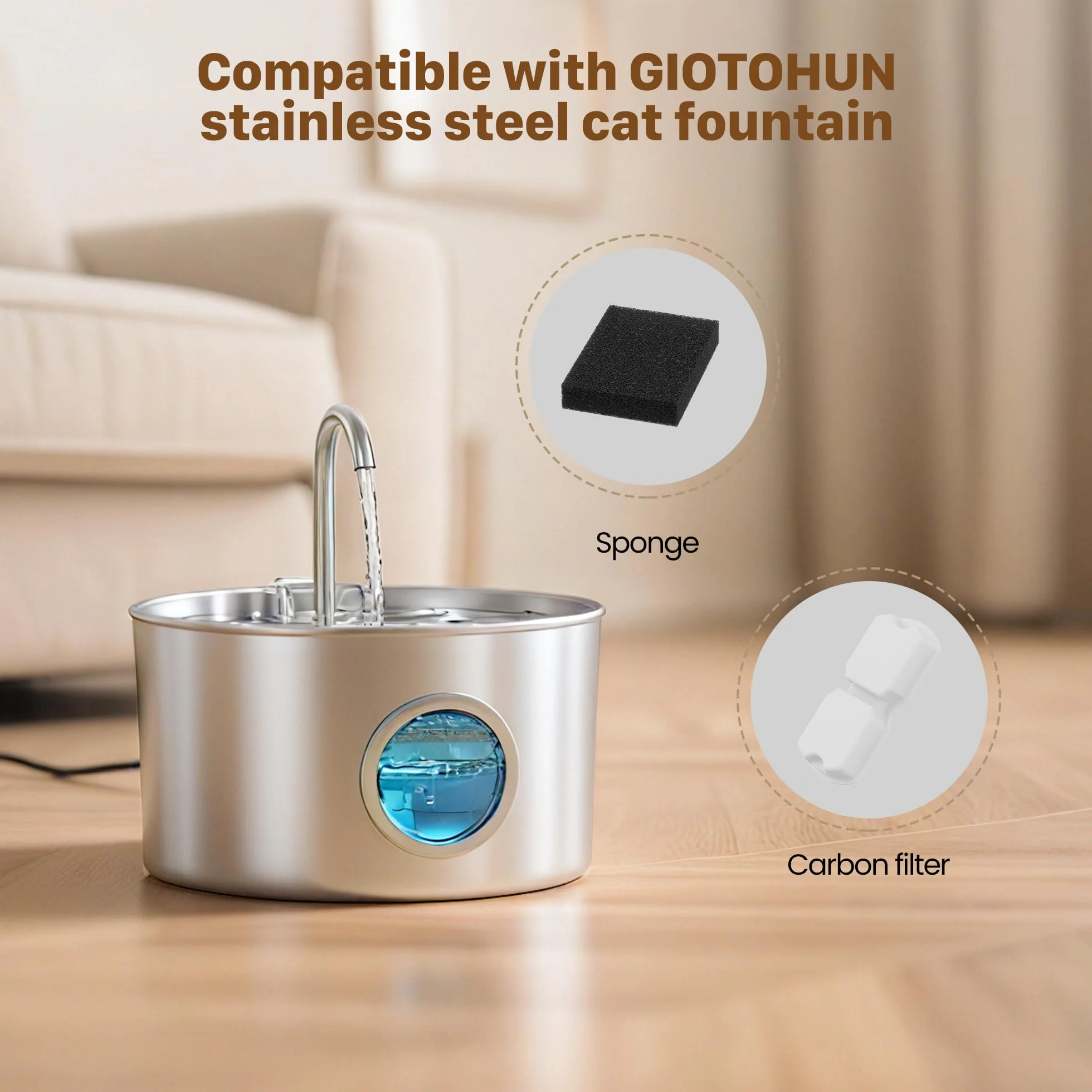 Fontanella per Gatti 12 Filtro: 6 Filtri a Carbone + 6 Filtri in Schiuma - Filtrazione Multipla - Esaltazione del Gusto - Adatto per GIOTOHUN Fontana per Gatti Acciaio Inox