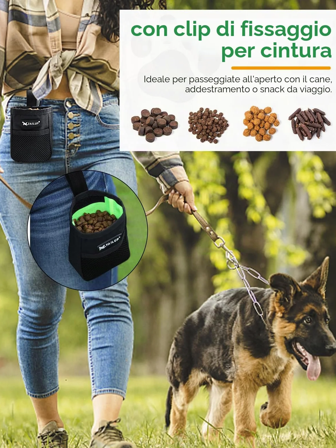 Realure Borsa Addestramento Cane, Porta Snack Cane con Clip di Fissaggio, Sacchetto Addestramento Cane, Porta Crocchette per Cani Addestramento, Porta Premi per Cani, Adatto all'Uso Esterno (Nero)