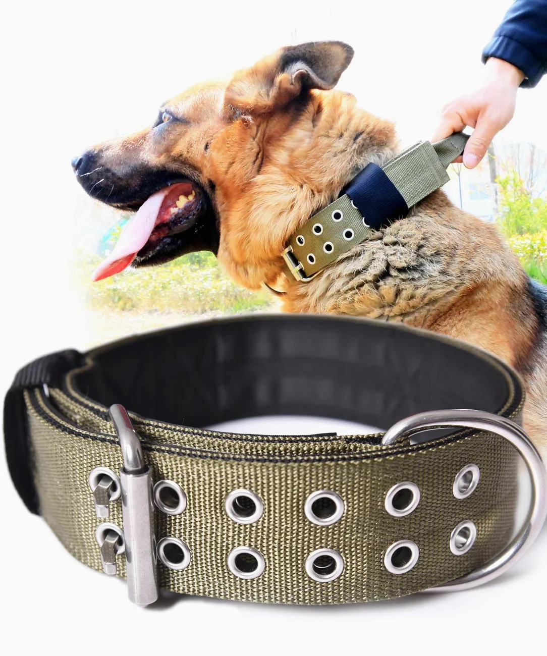 Collare tattico per cani di taglia grande, larghezza 5 cm, collare militare con maniglia, in nylon resistente, spessore 8 mm, per cuccioli e addestramento K9, misura L