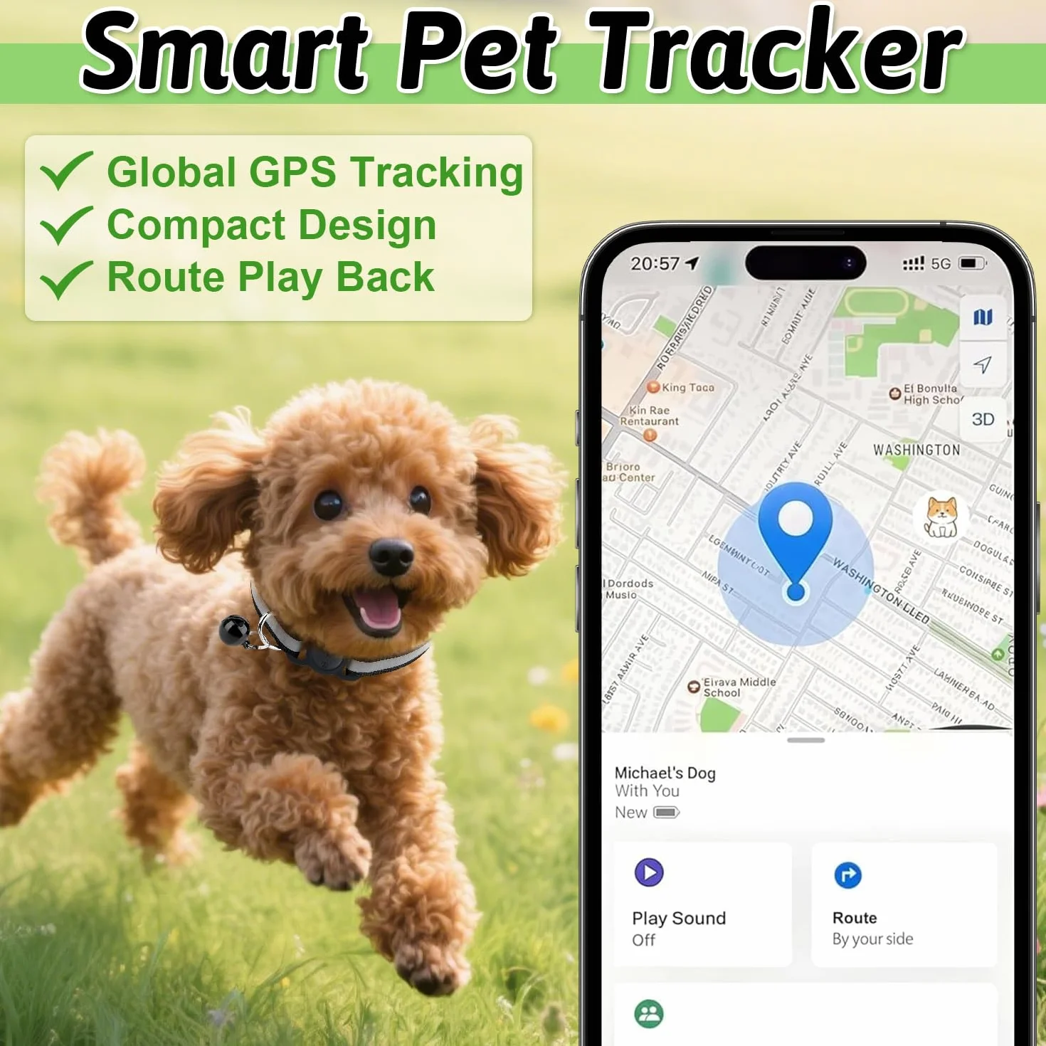 Collare GPS per Gatti, Localizzatore per Cani senza Abbonamento, Compatibile con iOS e Android, Tracciamento in Tempo Reale, Impermeabile IP67 con Lunga Durata della Batteria
