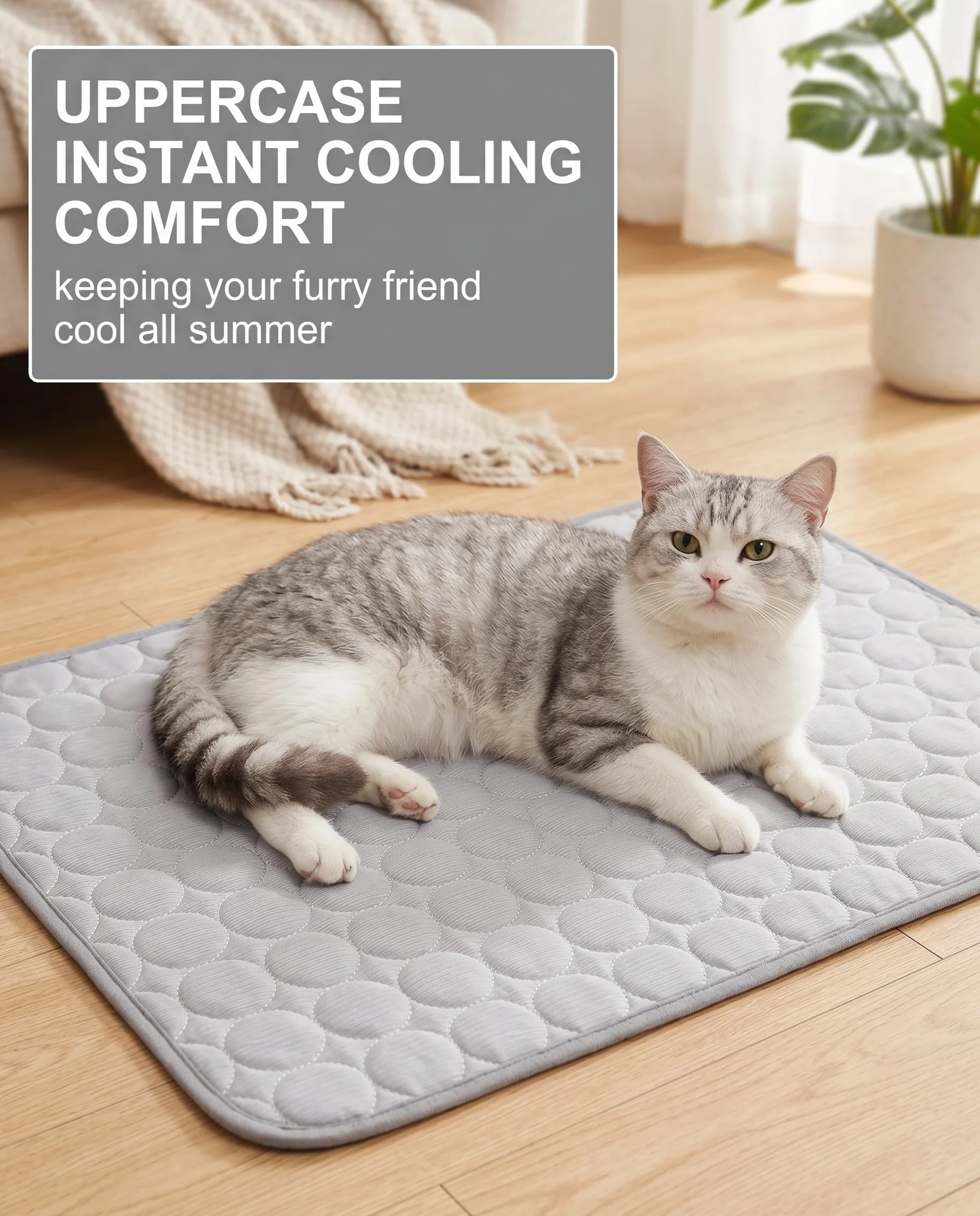 Tappetino Rinfrescante 50x40 cm Seta di Ghiaccio Grigio per Cani Gatti Allevia Caldo Estivo