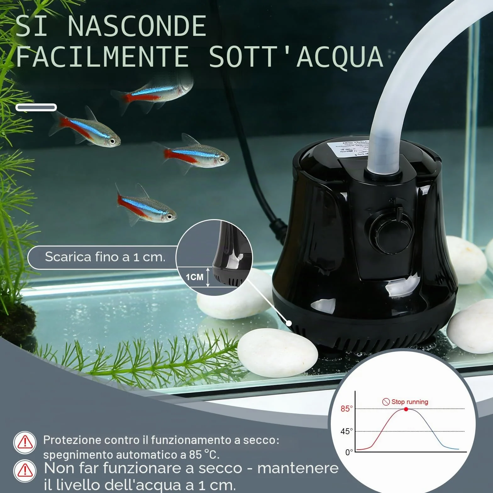 EFUTURETIME Pompa per Acquario 25W 800l/H Pompa Acqua Sommergibile Silenziosa con 1m Tubo Flessibile 3 Ugelli, Pompa per Laghetto Fontana da Interno per Giardini Piscina Idroponica Acquari