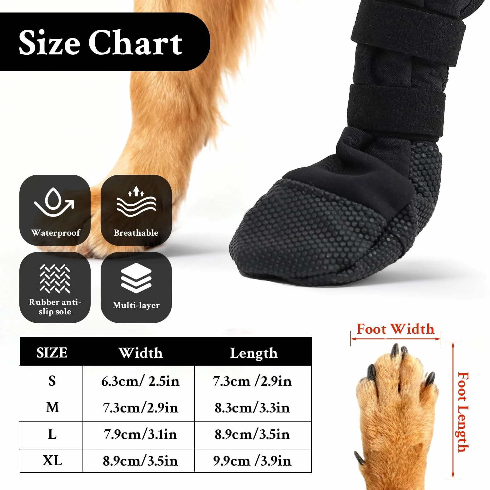 Scarpe per Cani Impermeabili con Protezione Zampe, Calze Antiscivolo e Traspiranti per Recupero