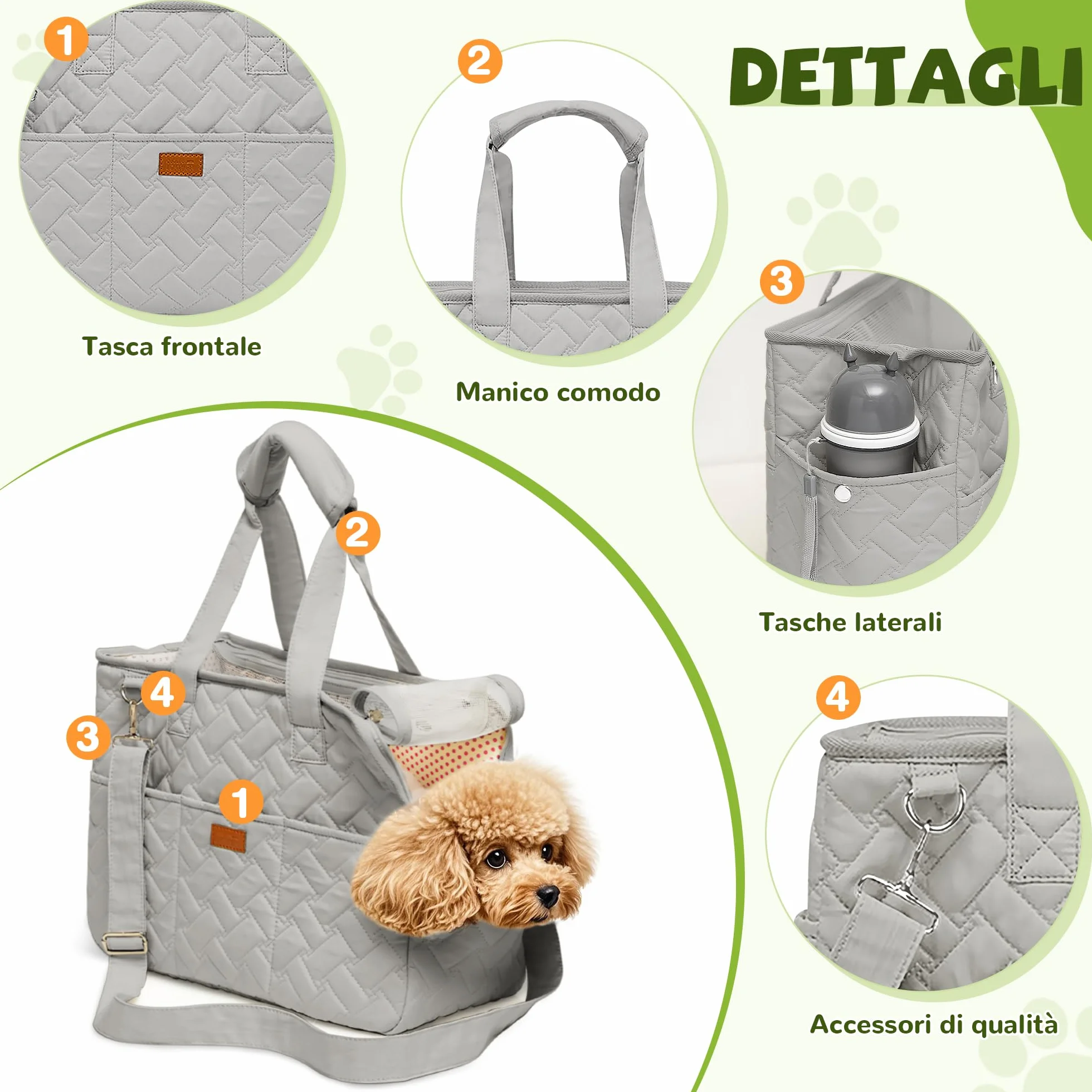 ALLSOPETS Trasportino per Gatti, Borsa Trasportino per Cani Piccoli, Tracolla Pieghevole in Tessuto Traspirante, Borsa Morbida da Viaggio con Tasche per Animali Domestici (Grigio Stellato, L)
