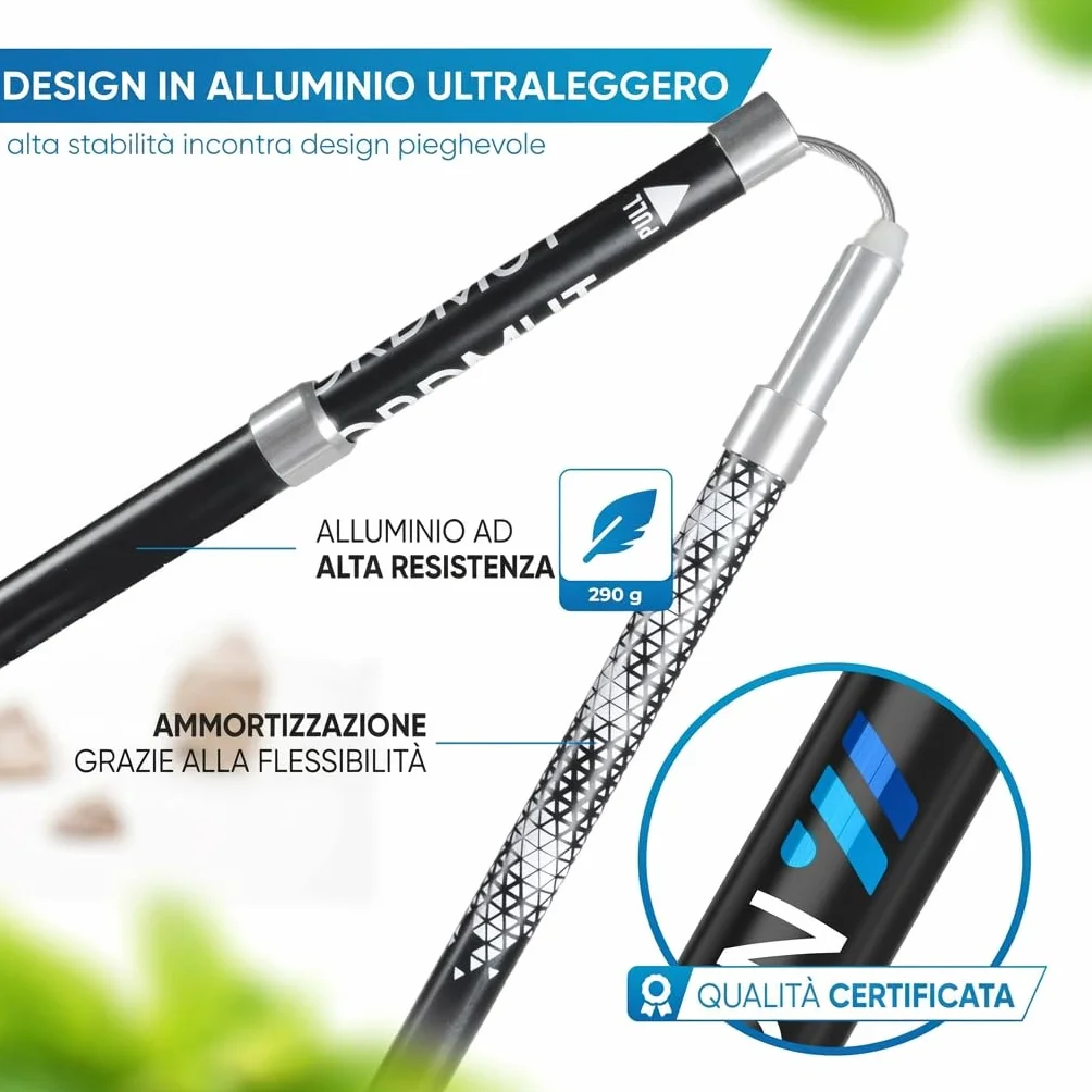 Nordmut Bastoncini da Trekking Pieghevoli in Alluminio o Carbonio Ultra-leggeri 1,50m 1,65m Impugnature Ergonomiche