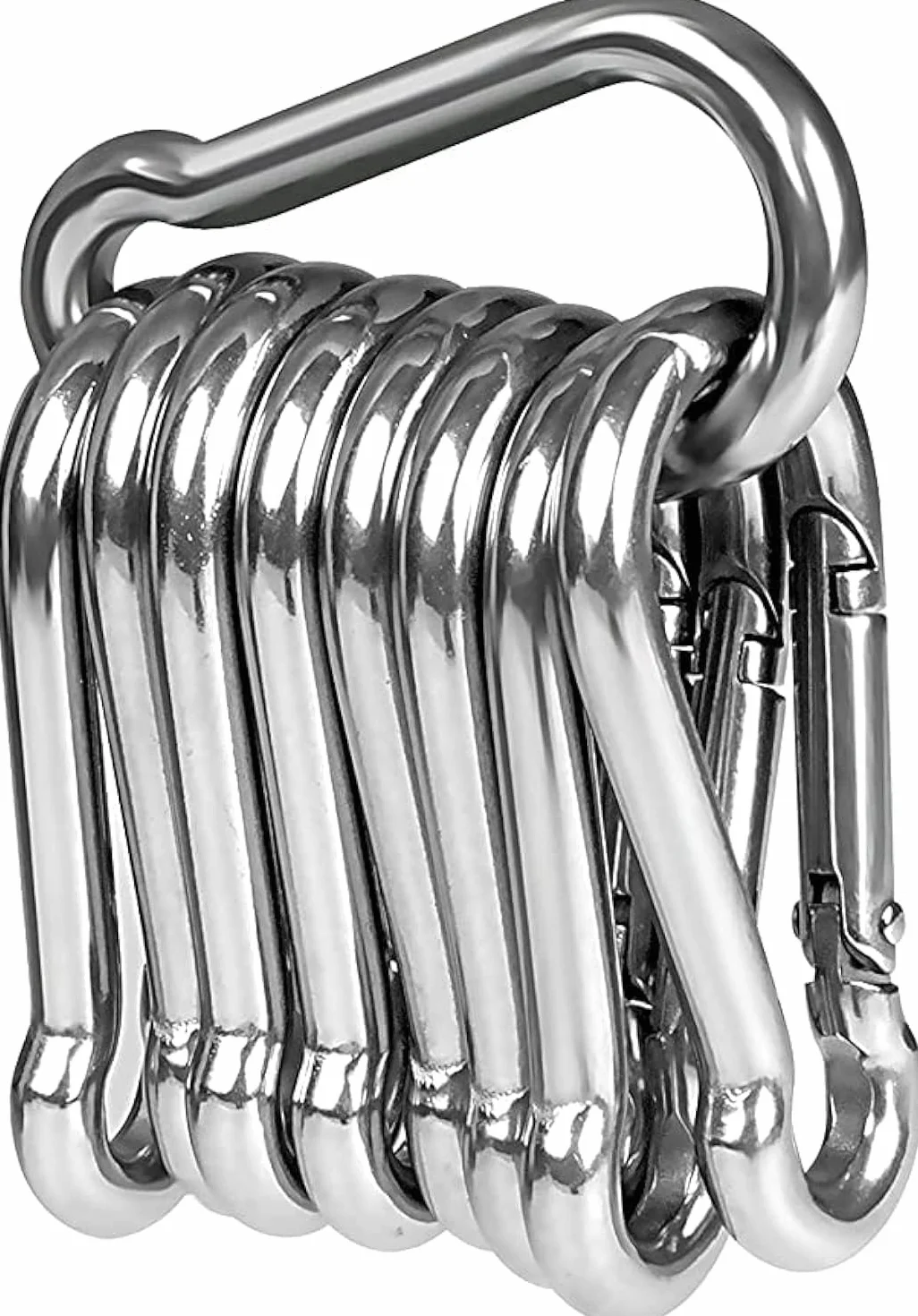 5 moschettoni in acciaio inox 304, grandi 70 mm x 7 mm, con chiusura a scatto, resistenti, in acciaio di alta qualità per aiuti e maniglie con occhiello