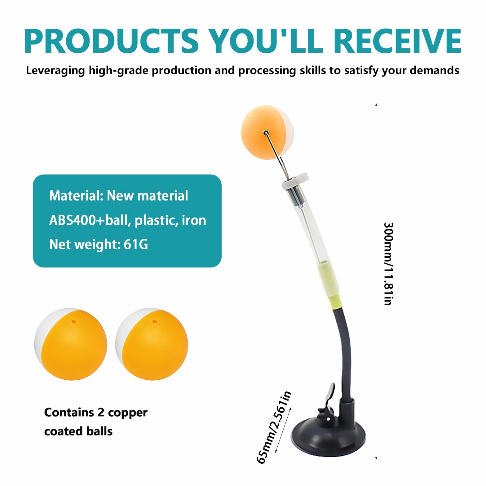 BAIFULAI Pong Ball Trainer regolabile in PVC z 2 piłkami miedzianymi do treningu ping ponga
