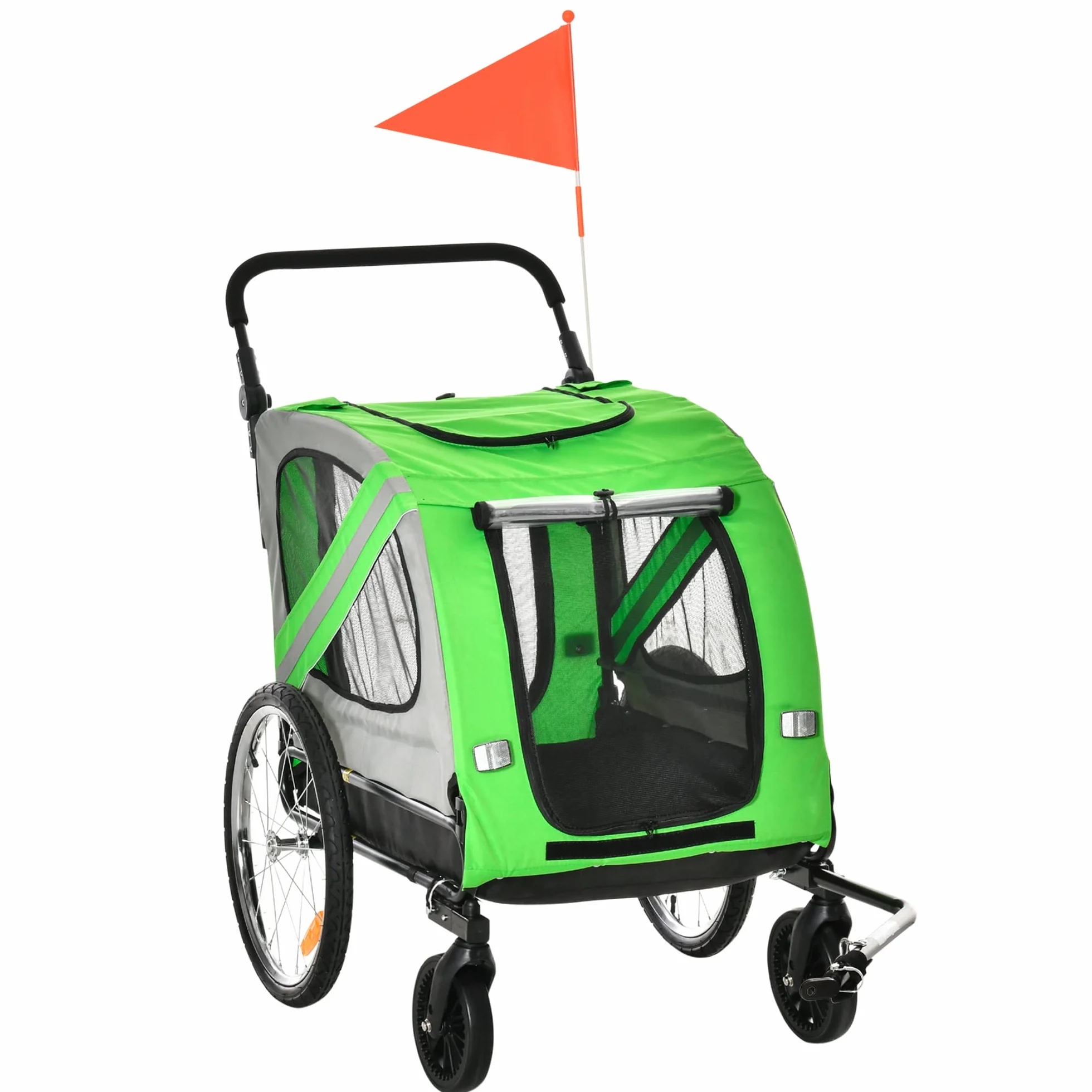 PawHut Rimorchio Bici e Passeggino per Cani 2 in 1, Carrello Bici in Acciaio e Tessuto Oxford con Catarifrangenti e Bandierina