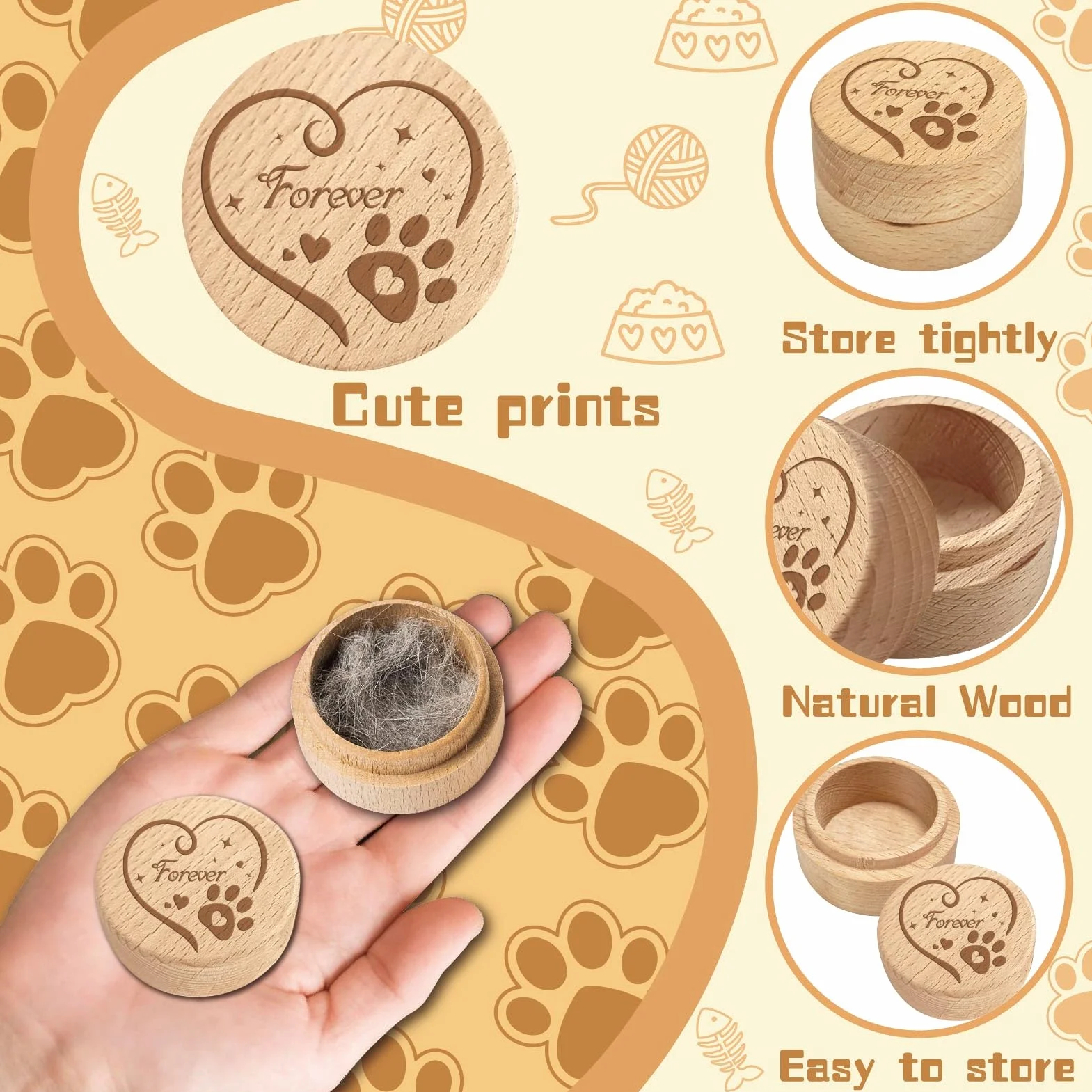 CREATCABIN Mini urna rotonda in legno di acacia, per ceneri di cani e gatti per conservare peli degli animali domestici urna decorativa in legno di acacia regalo commemorativo per commemorare la