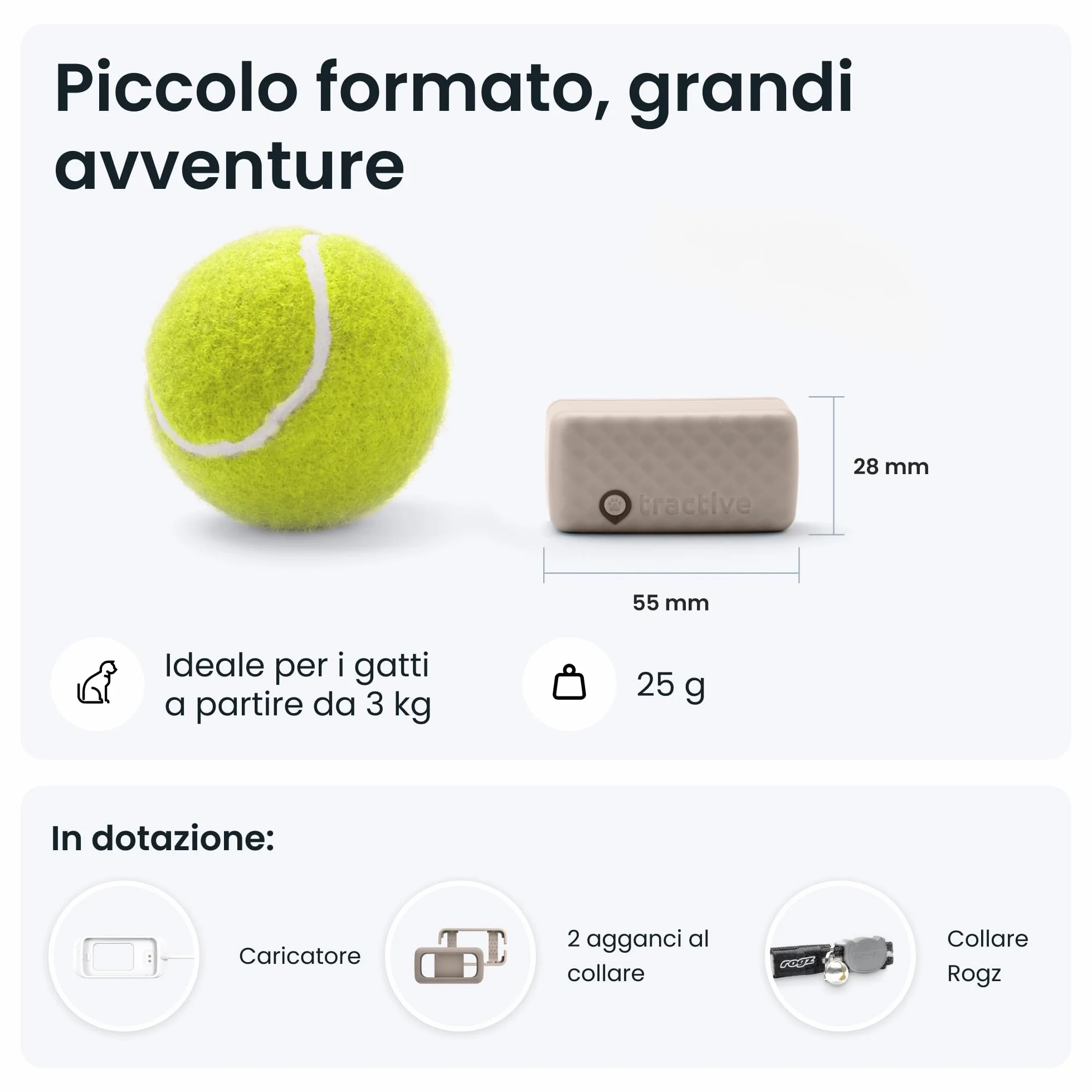 Tractive - GPS gatto modello Mini | N. 1 sul mercato | Localizzazione in tempo reale | Cronologia delle posizioni | Monitoraggio dell'attività | Collare incluso