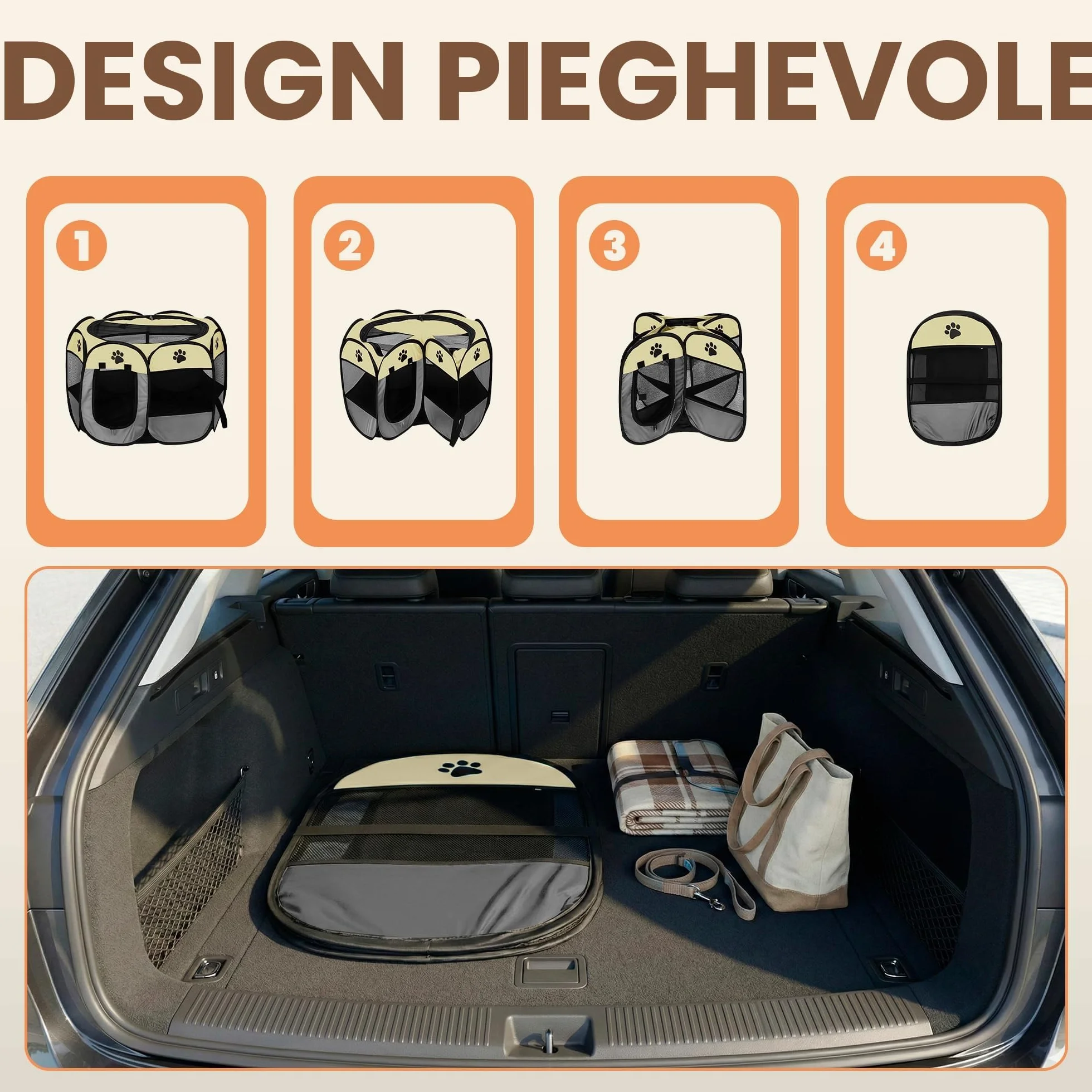 JUPPLIES Recinto Pieghevole per Cani e Gatti Box Portatile in Tessuto Oxford Impermeabile 73x73x43cm