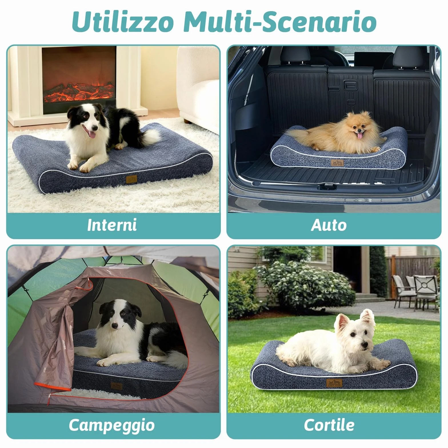 COZY KISS Cuccia per Cani Lavabile, 114x76x15cm, con Bordo Rialzato - Materasso Ortopedico per Cani a Forma di Barca, Impermeabile e Antiscivolo, Adatto ad Animali Domestic fino a 43kg, Blu