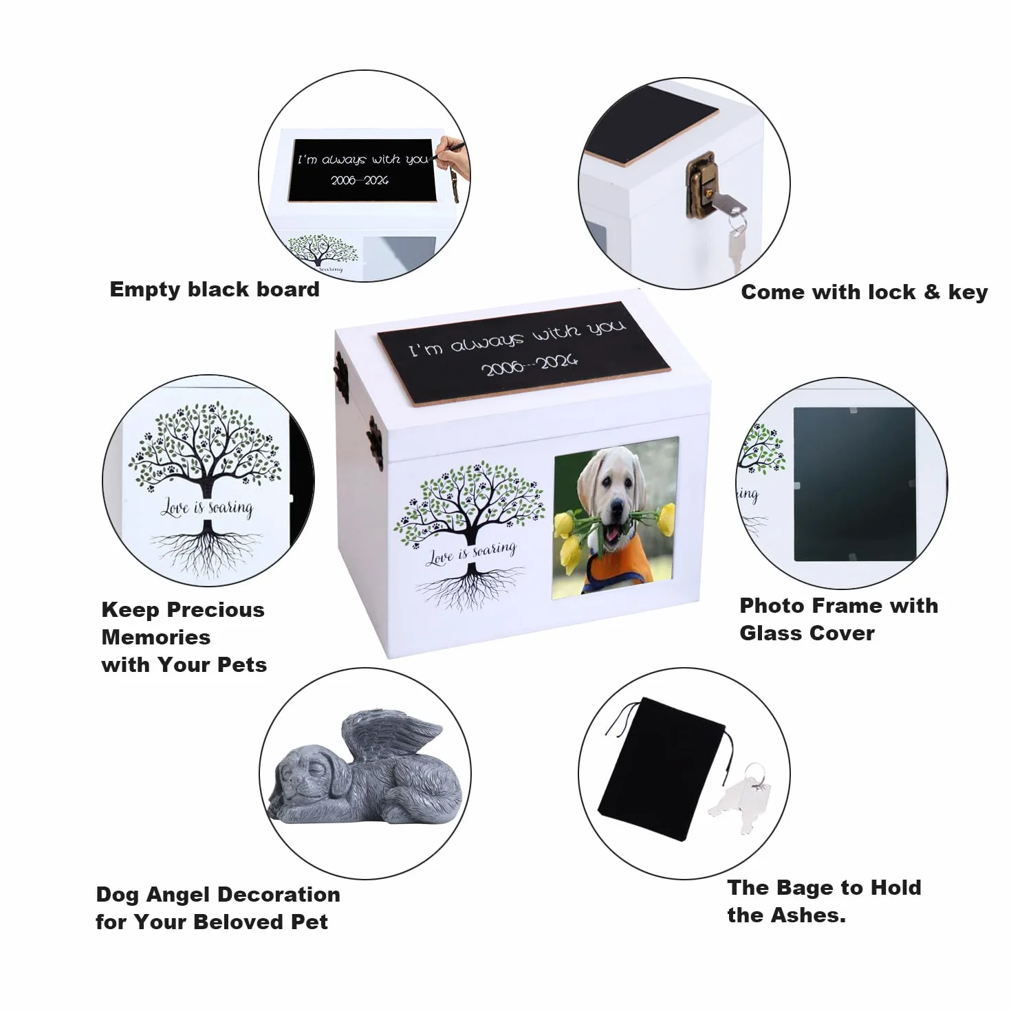Urne Commemorative per Cani o Gatti, urna funebre in Legno con Cornice per Foto, Scatola commemorativa con Flanella Nera Come Fodera, Regalo commemorativo per Animali Domestici
