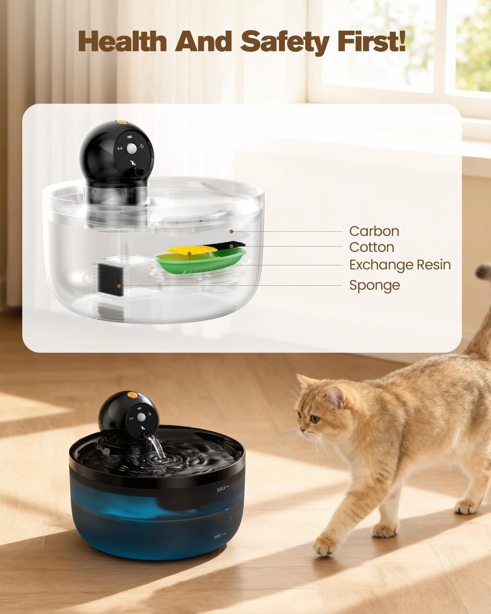 Fontanella per Gatti senza Fili: Fontana per Gatti a Batteria - 2.6L Fontanella Gatto con Sensore di Movimento - Dispenser Acqua Gattis Ricaricabile - Distributore Acqua Cani con Pila - Nero