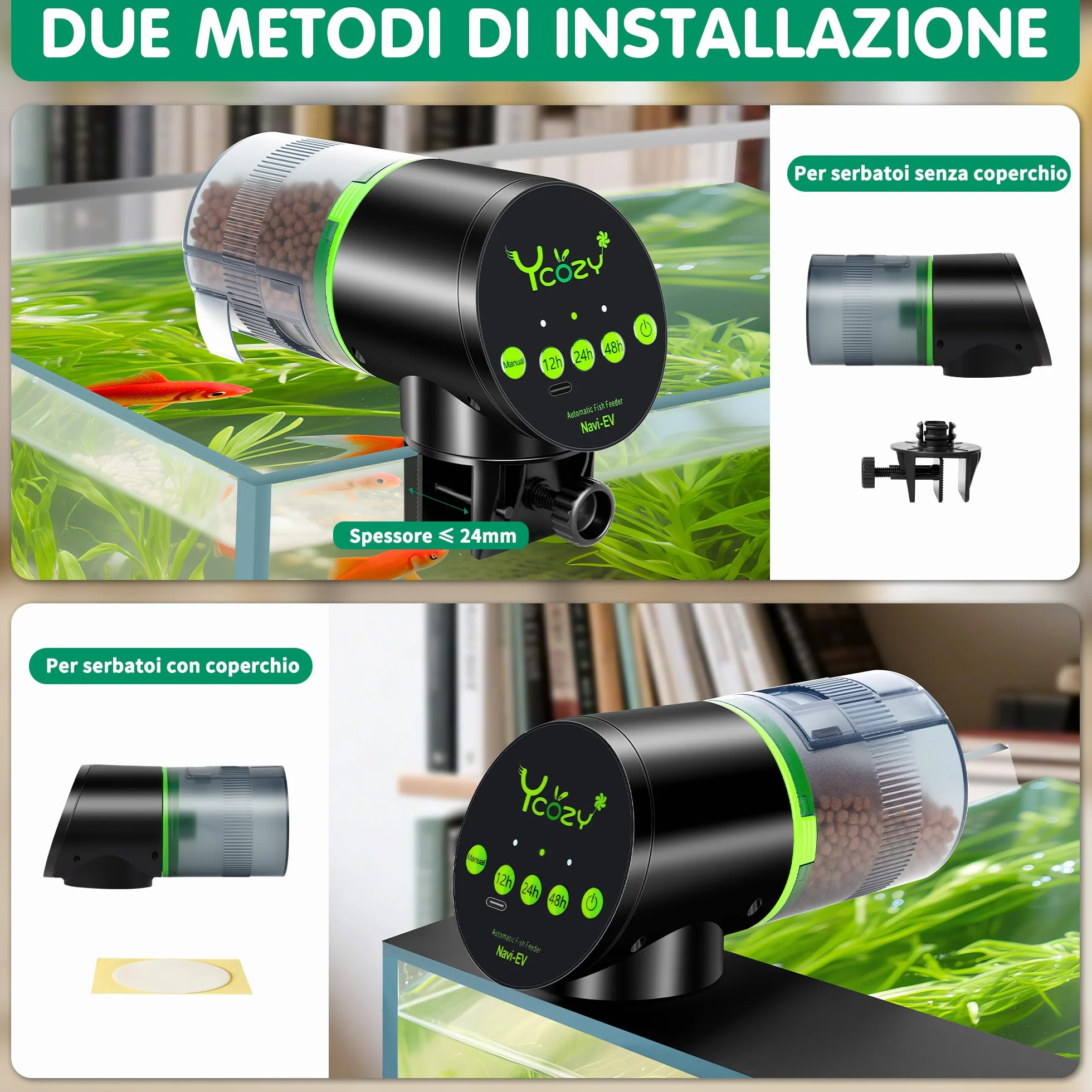 Ycozy Mangiatoia Automatica Acquario Distributore Automatico di Cibo Ricaricabile Mangiatoia per Pesci Programmabile Alimentatore di Pesce Adatto Per Acquario & Serbatoio | Navi-EV