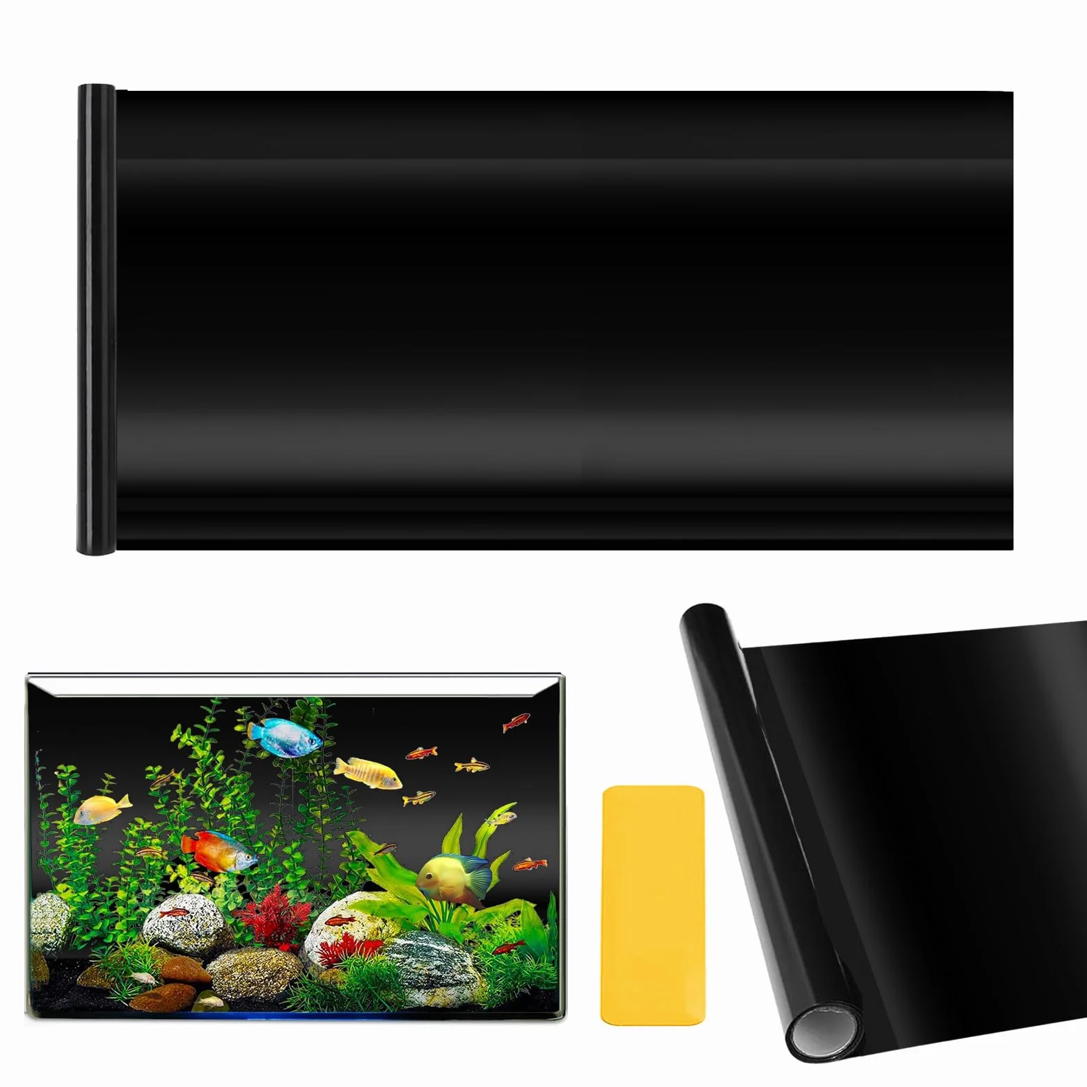 Adesivo Statico Sfondo Acquario 40x400 cm Pellicola per Parete Posteriore dell' Acquario Nera con Adesivo Pellicola Autoadesiva per Acquario Pellicola di Sfondo Acquari per Terrari(Nero)