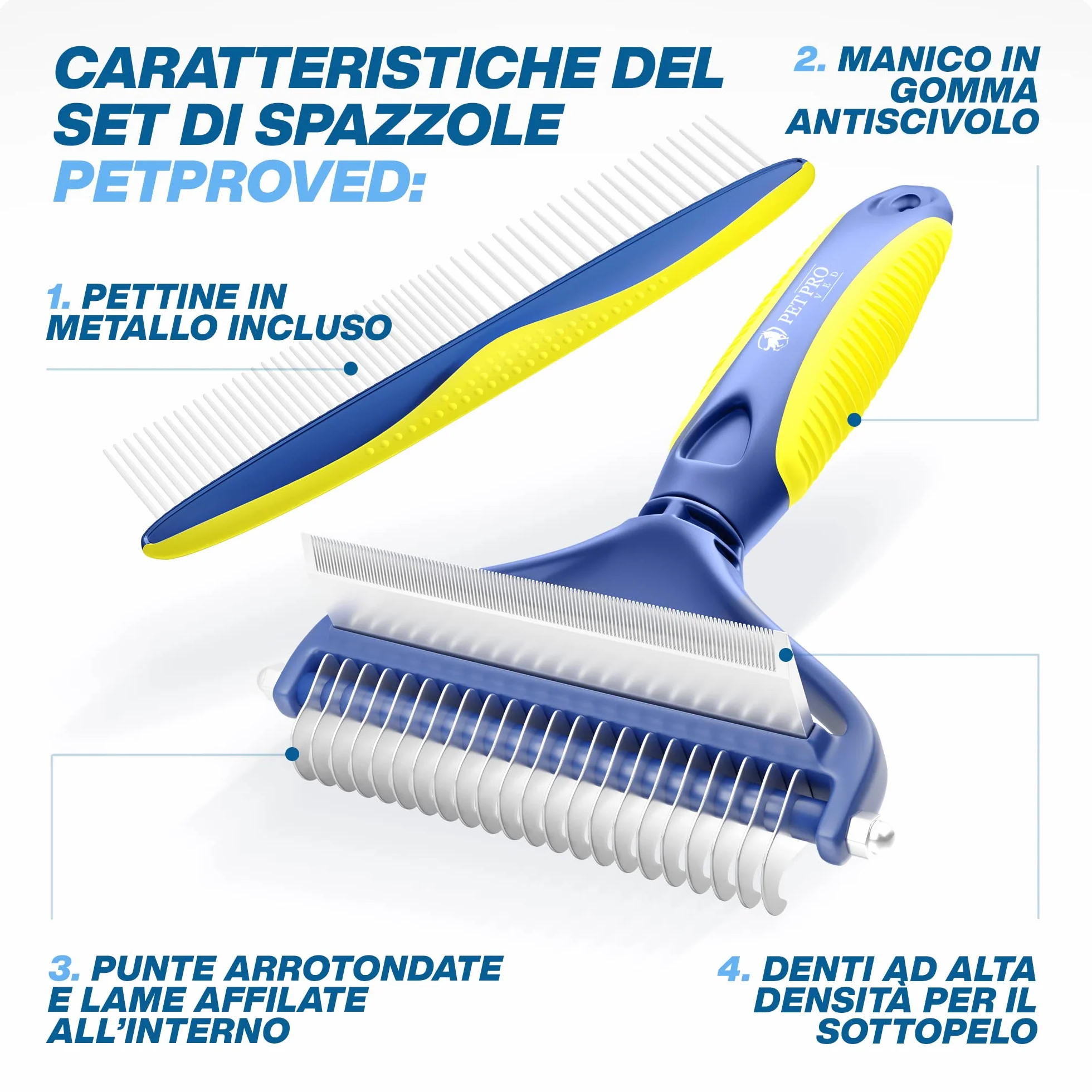 PETPROVED Spazzola per Cani Pelo Lungo Medio 2in1 Sottopelo Doppia Faccia Spazzole per Gatti