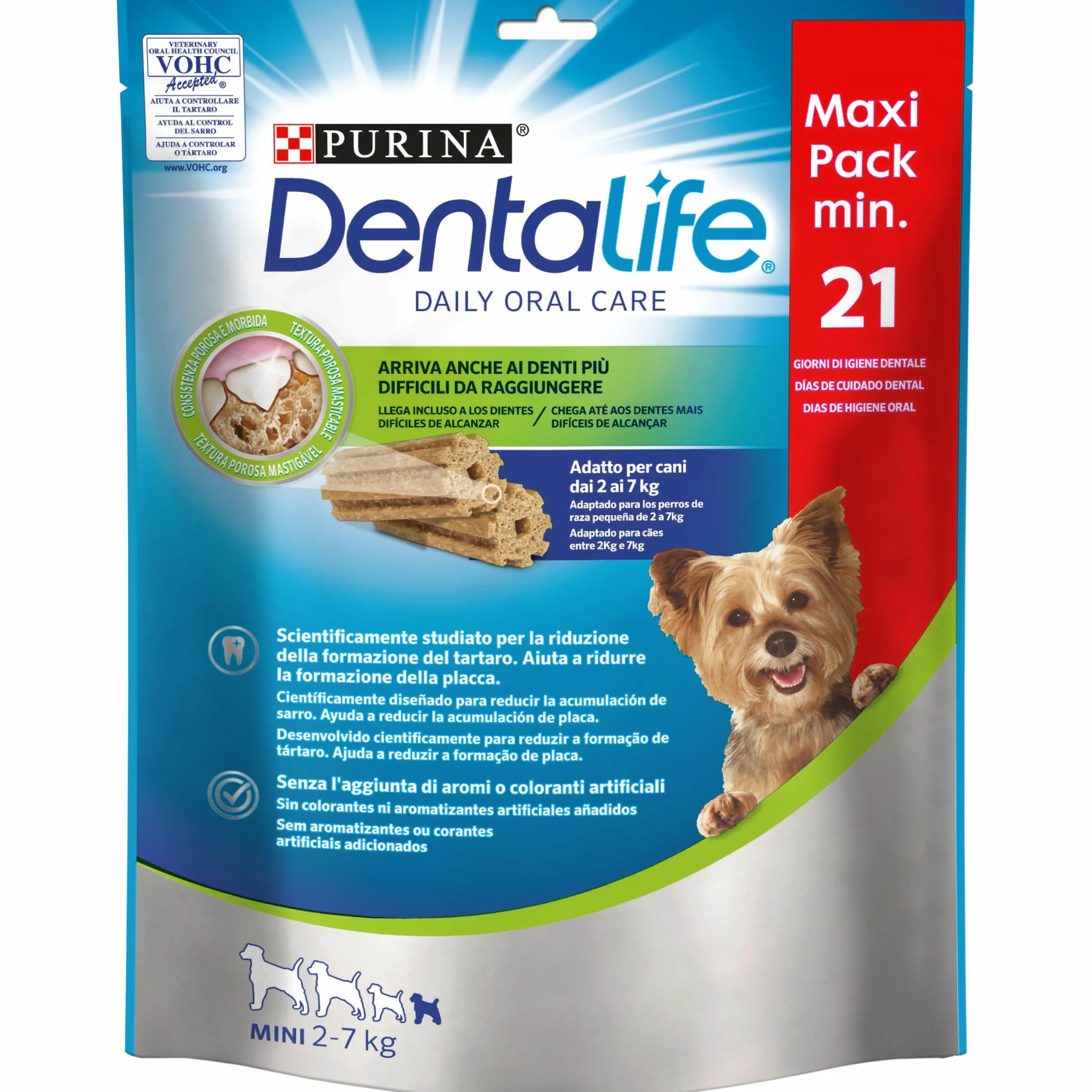 Purina Dentalife Multipack Cane Snack per l'Igiene Orale Taglia Mini, 5 buste da 21 stick ciascuna (Confezione da 5 x 207 g)