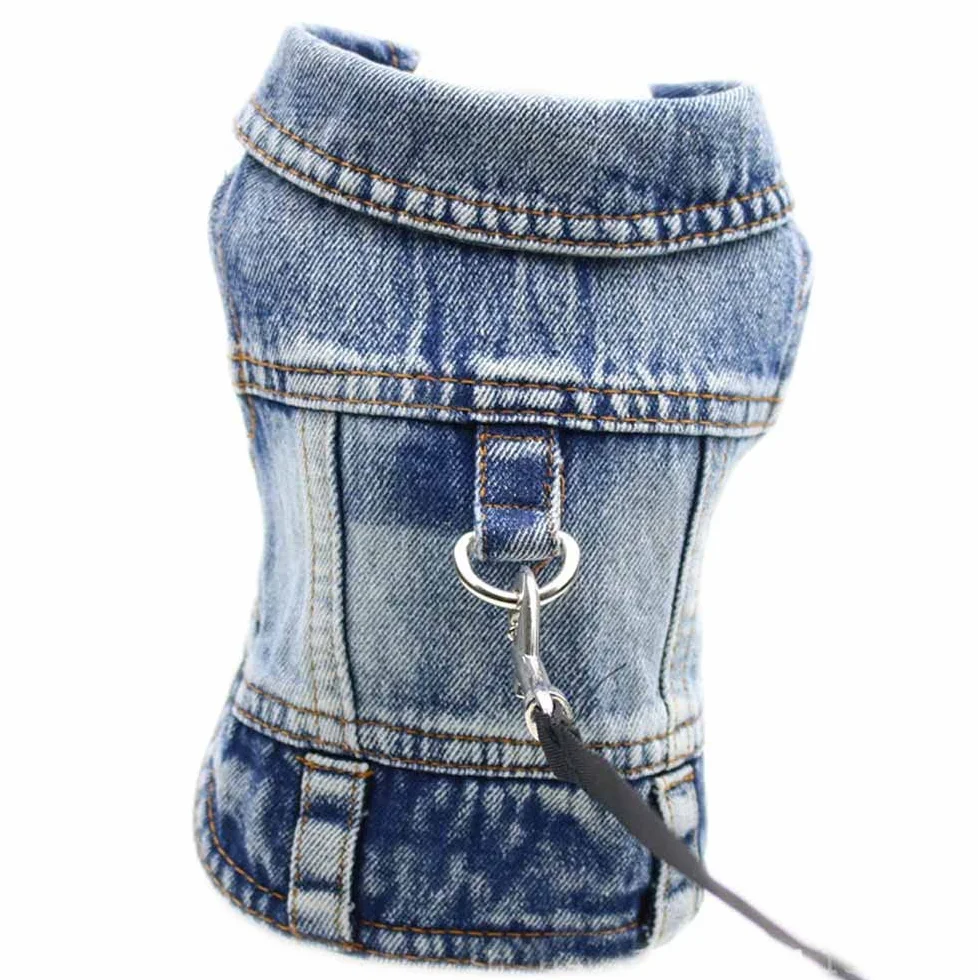 Jeans giacca per cani con gancio in metallo denim gilet cuccioli blu M