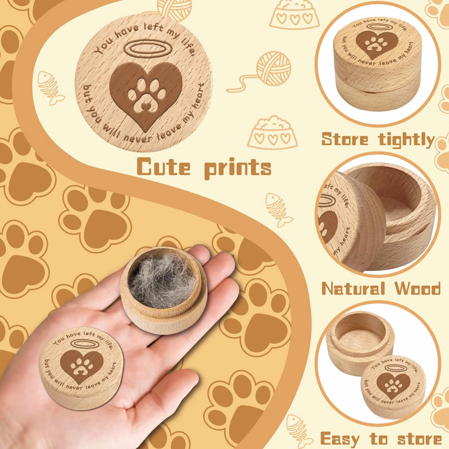 CREATCABIN Scatola Commemorativa per Cani Urne Legno per Animali Domestici Scatola Commemorativa Legno Incisione A Forma Zampa Mini Ricordo Perdita Simpatia Lutto per Conservare Gatti Cani 5x4cm