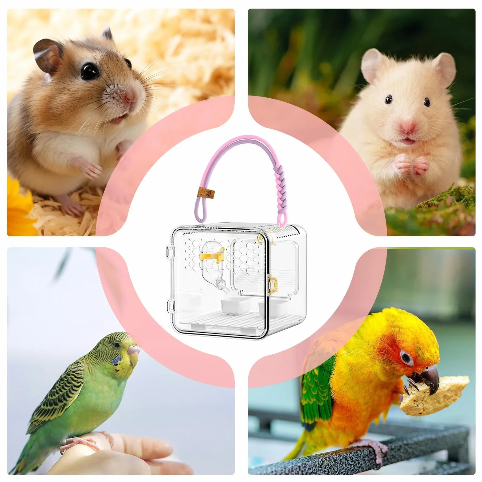 Transparent Bird Carrier - 7.87 Inches Portable Breathable Travel Cage | Nylon PET Parakeet Box For Conures Canaries Cockatiels Hamsters Outdoor Park Trips