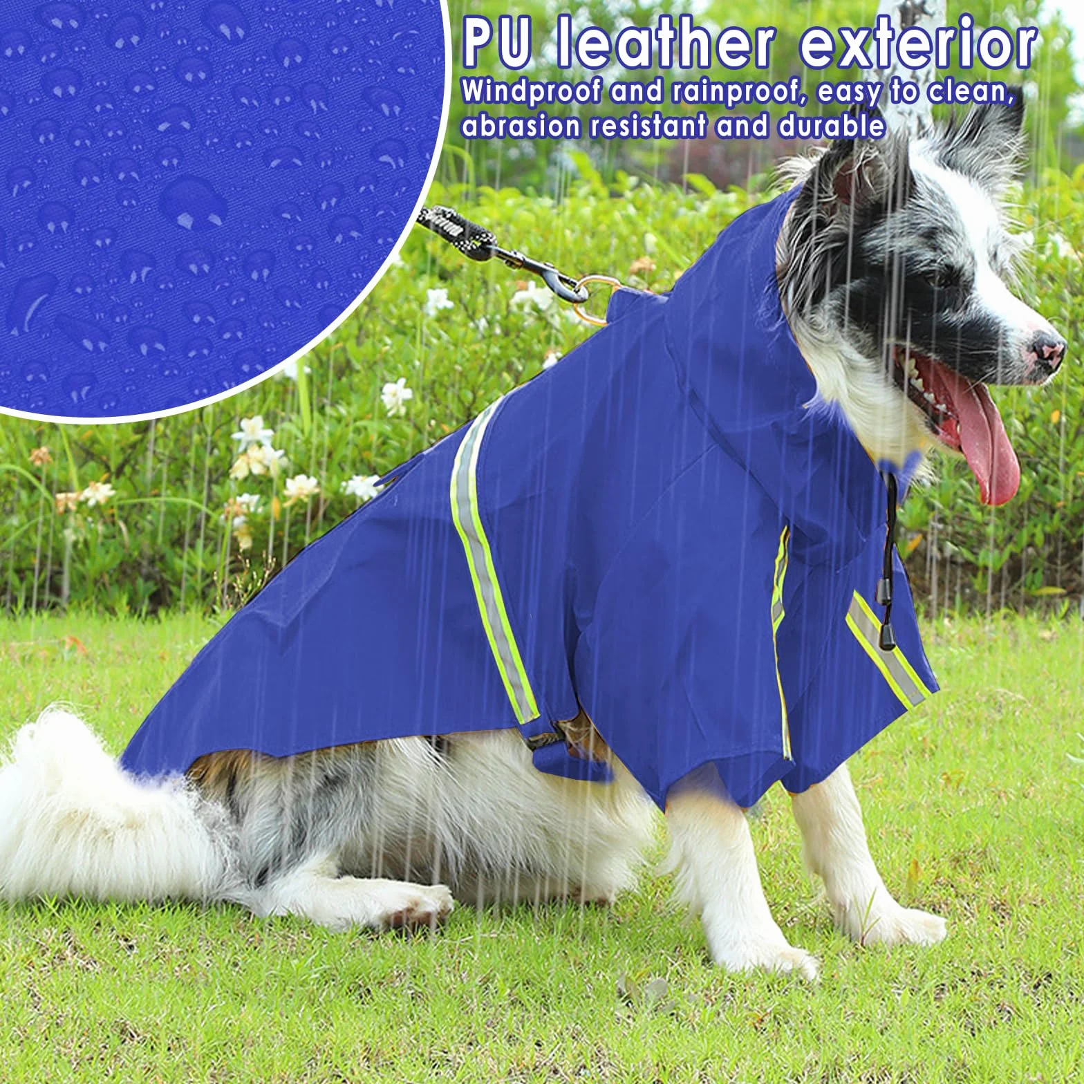 Impermeabile Cani Impermeabile Impermeabile per Cani Impermeabile con Cappuccio Traspirante Impermeabile per Animali Domestici Cuccioli Poncho Antipioggia con Strisce Riflettenti (Blu, 4XL)