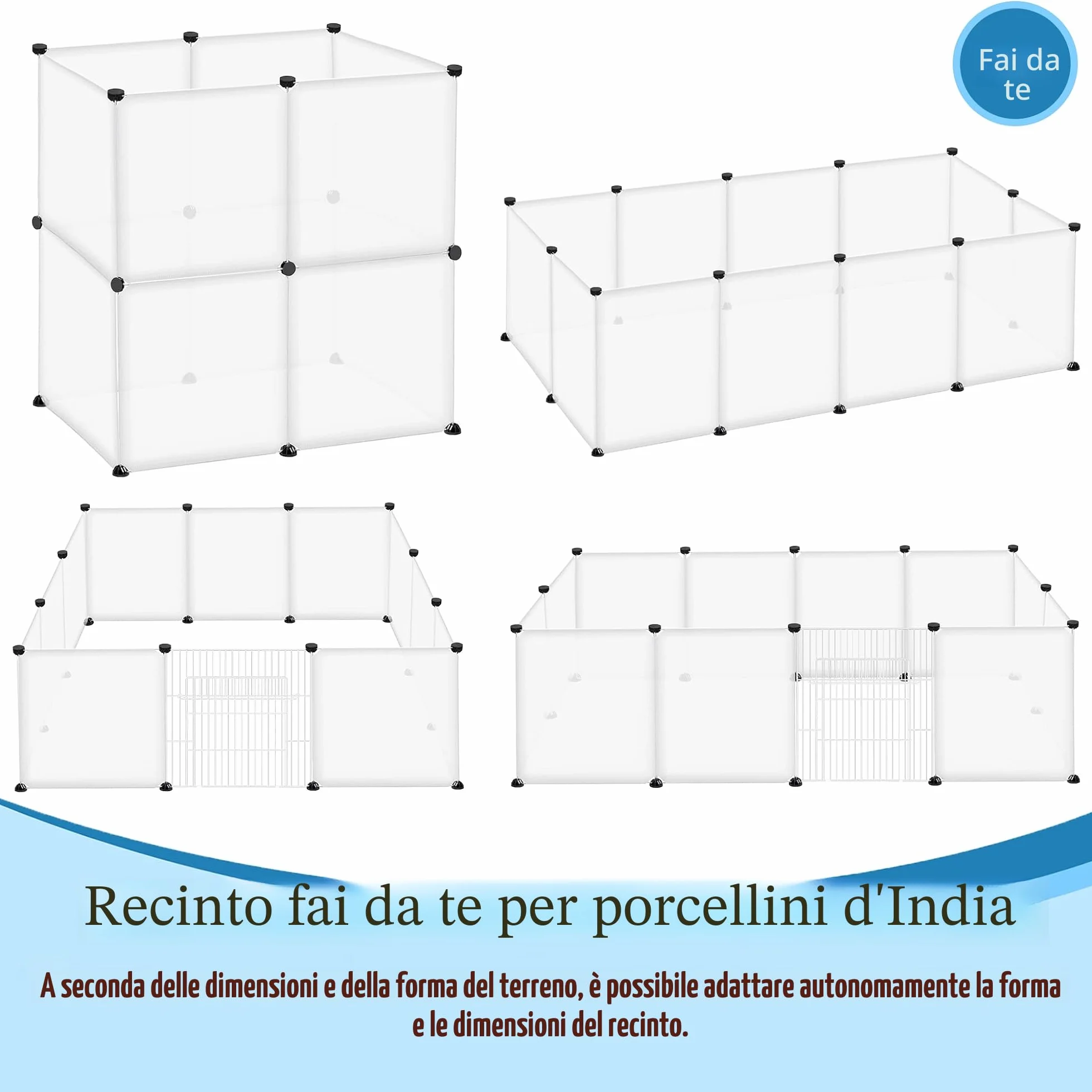 Froadp Recinzione per Animali Domestici Conigli da Esterno 145x75x48cm in Plastica, Recinto a Griglia con Porta per Cavie, Animali da Compagnia, Gabbia per Cuccioli, Hamster (Bianco Traslucido)