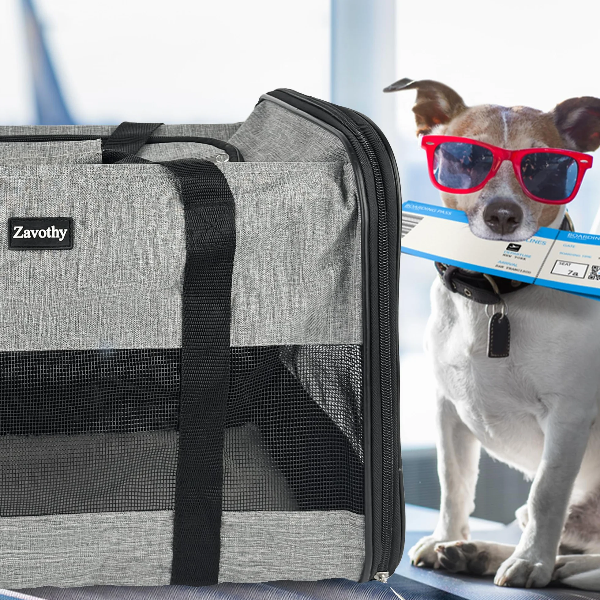 Zavothy Borsa per Trasporto Gatto Cane Traspirante Pieghevole Custodia Tracolla Regolabile Materasso Rimovibile L Beige