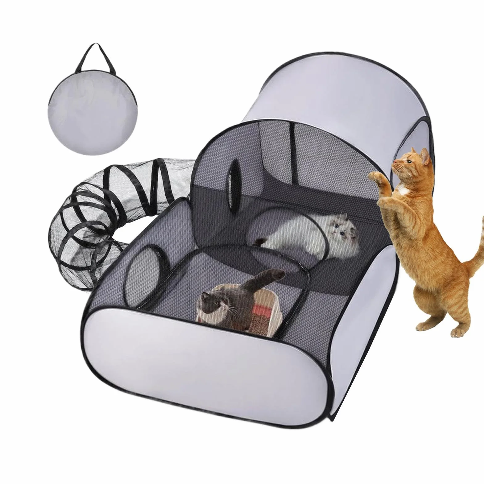 Gabbia Portatile per Gatti - Box Pieghevole per Gatti - Tenda Portatile per Gatto, Recinto Pieghevole per Animali Domestici, con Tunnel E Rete Di Ventilazione, per Campeggio E Viaggio
