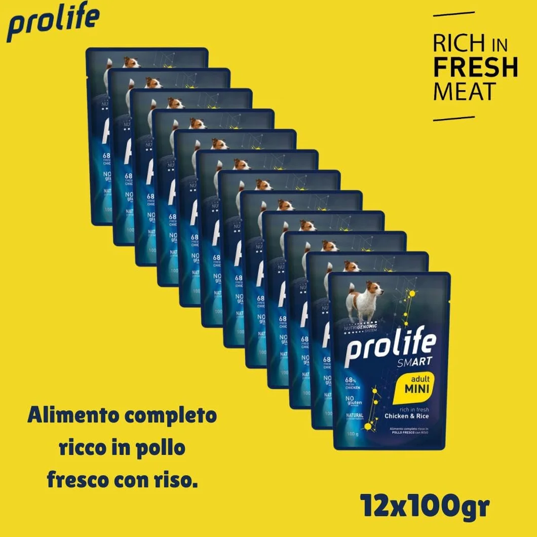 Prolife umido cane smart adult mini gusto POLLO fresco con Riso 100g |12 bustine da 100g l'una.