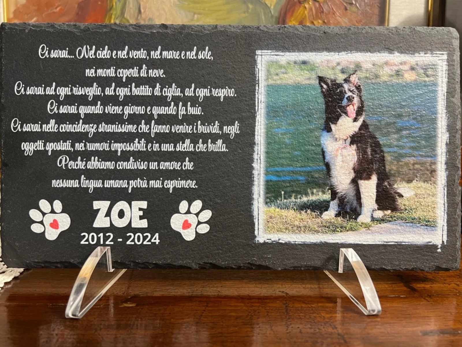 Lapide commemorativa per Cane e Gatto personalizzabile in Pietra con Foto Rettangolare 32,5x17,6cm