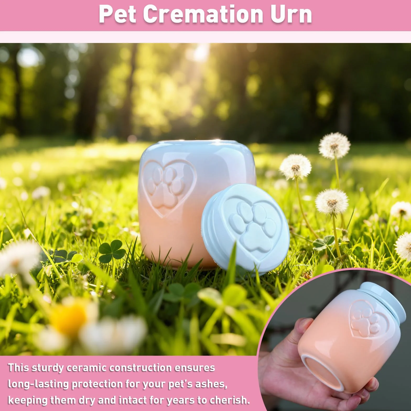 Urna funeraria per animali domestici, urna commemorativa in ceramica con sigillo in tessuto non tessuto a prova di umidità, per ceneri di cani e gatti, ideale per commemorazioni, funerali e