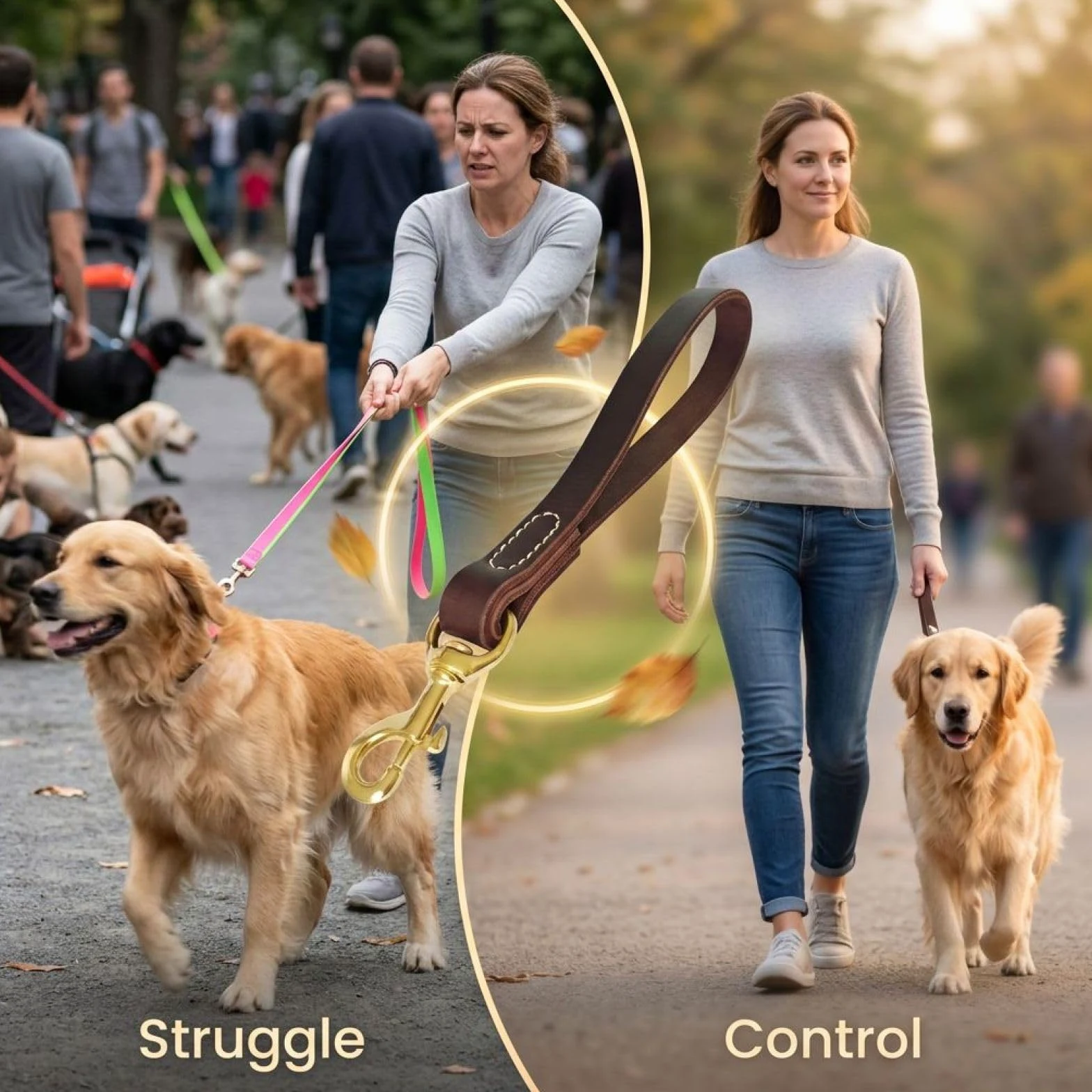 Guinzaglio per cani in pelle grana di alta qualità, 30 cm, largo 2 cm, cuciture rinforzate, manico marrone scuro, gancio in lega di zinco, per cani di grandi dimensioni per passeggiare e addestramento