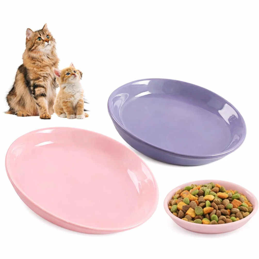 Set di 2 Ciotole per Gatti in Ceramica per Cibo o Acqua, Ciotola Gatto Piatta per Alleviare l’Affaticamento dei Baffi, Adatte anche a Gattini, Cani di Piccola Taglia e Altri Animali Domestici, 15×3 cm