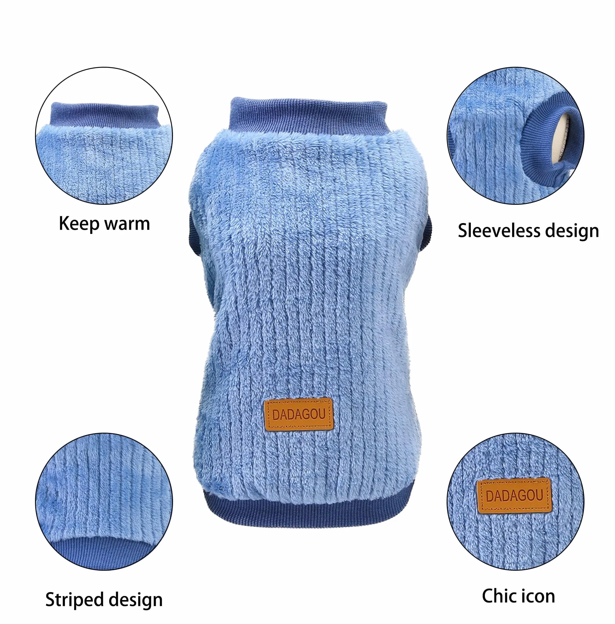 YAODHAOD Vestiti Per Cani e Gatti Peluche Maglione Morbido Caldo Cucciolo Inverno (blu, L)
