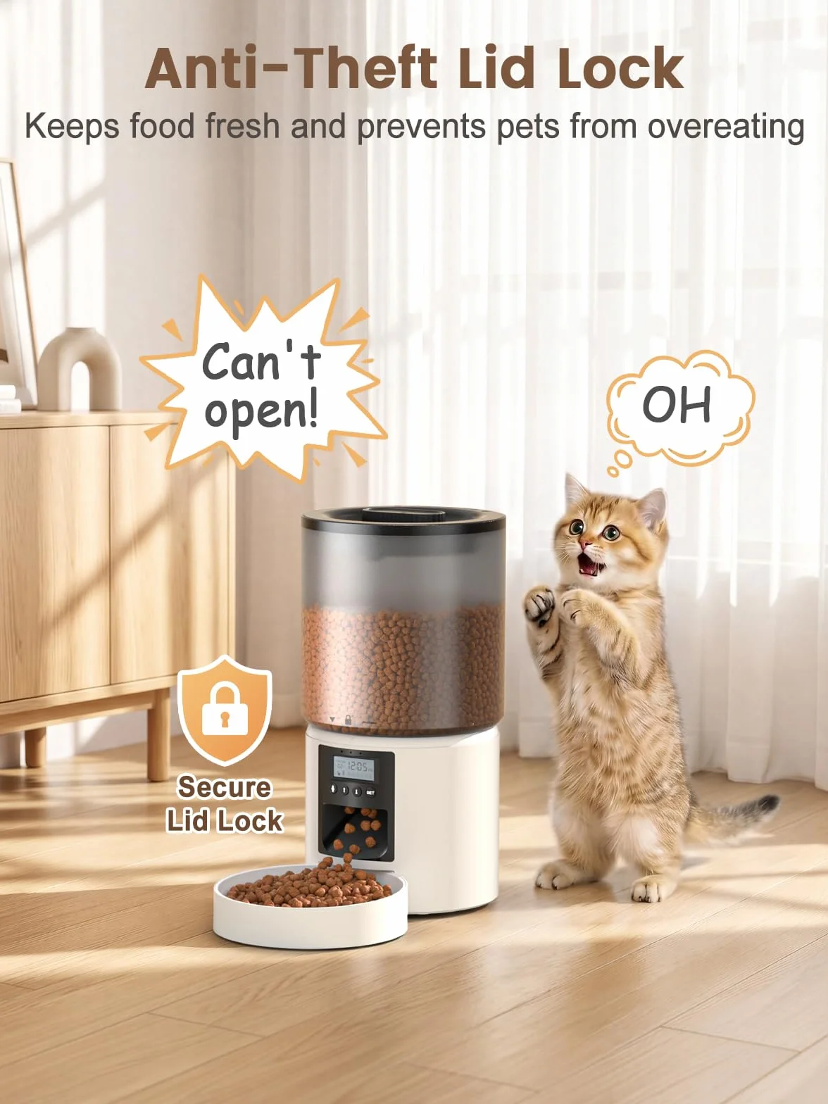 Distributore Automatico Cibo Gatti 4L Dispenser Crocchette Gatto con Timer Programmabile e Schermo LCD Distributore Cibo Gatti con Registrazione Vocale 10s fino a 1-6 Pasti Giornalieri