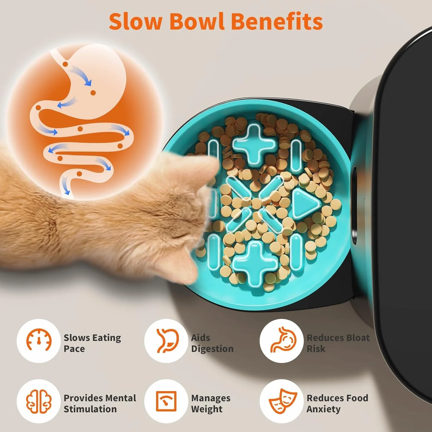 HoneyGuaridan Distributore Automatico Cibo Gatti, 3.5L Dispenser Crocchette Gatto con 4 ciotole, Programmable Porzione(6 Pasti/Giorno), Avviso vocale per i pasti, piedini antiscivolo