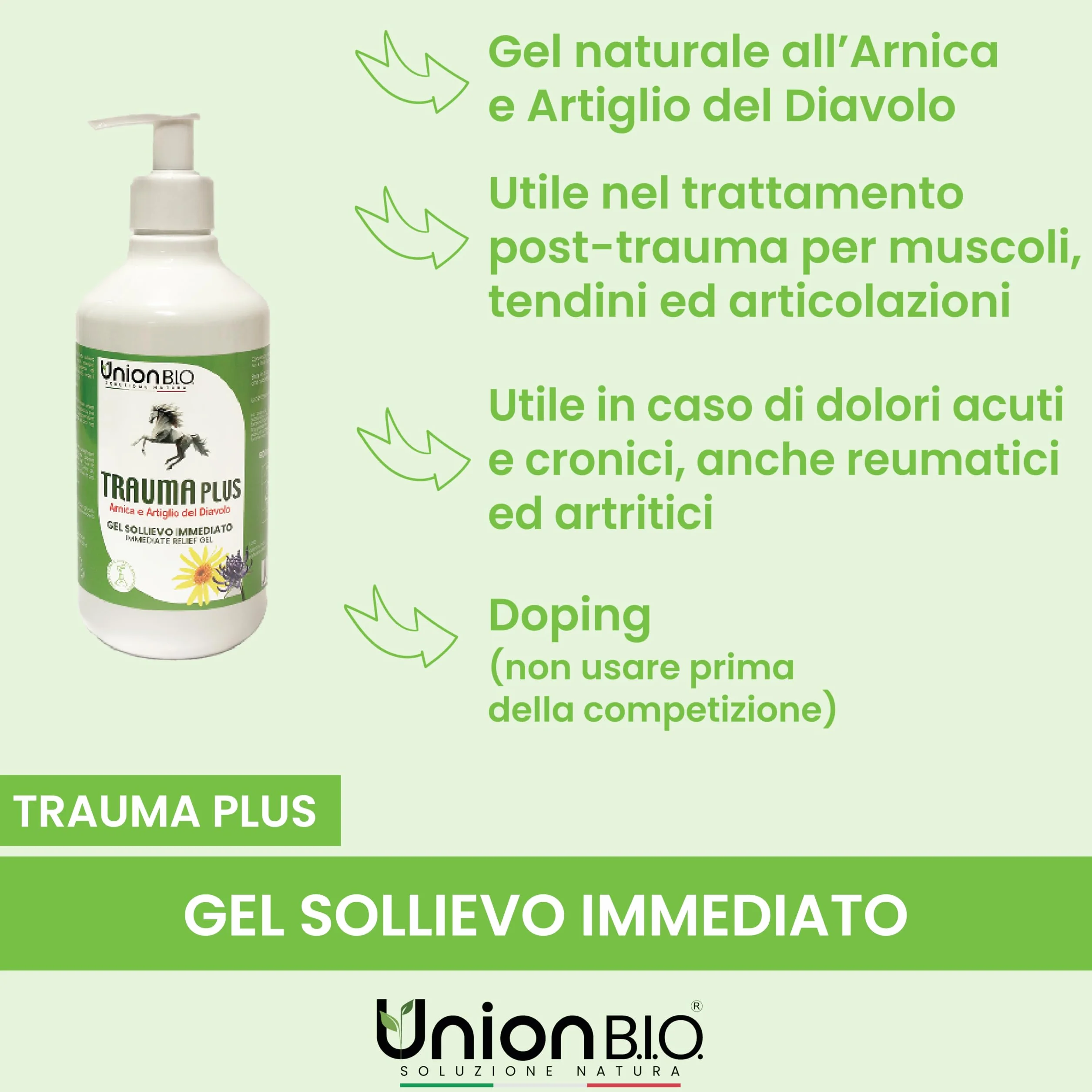 Union B.I.O. Soluzione Natura Traumaplus Gel Arnica Montana e Artiglio del Diavolo 500ml