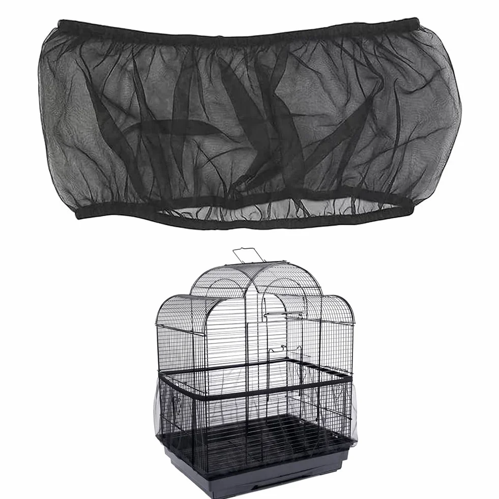 Copertura per Gabbia Uccelli Rete di Protezione in Nylon, Semi Gabbia Uccelli Rete, Gonna Bird Cage Estensibili Copertura per Cage Quadrate Rotonde, Ventilata e Antipolvere, 1 Pezzo (Nero, XL)