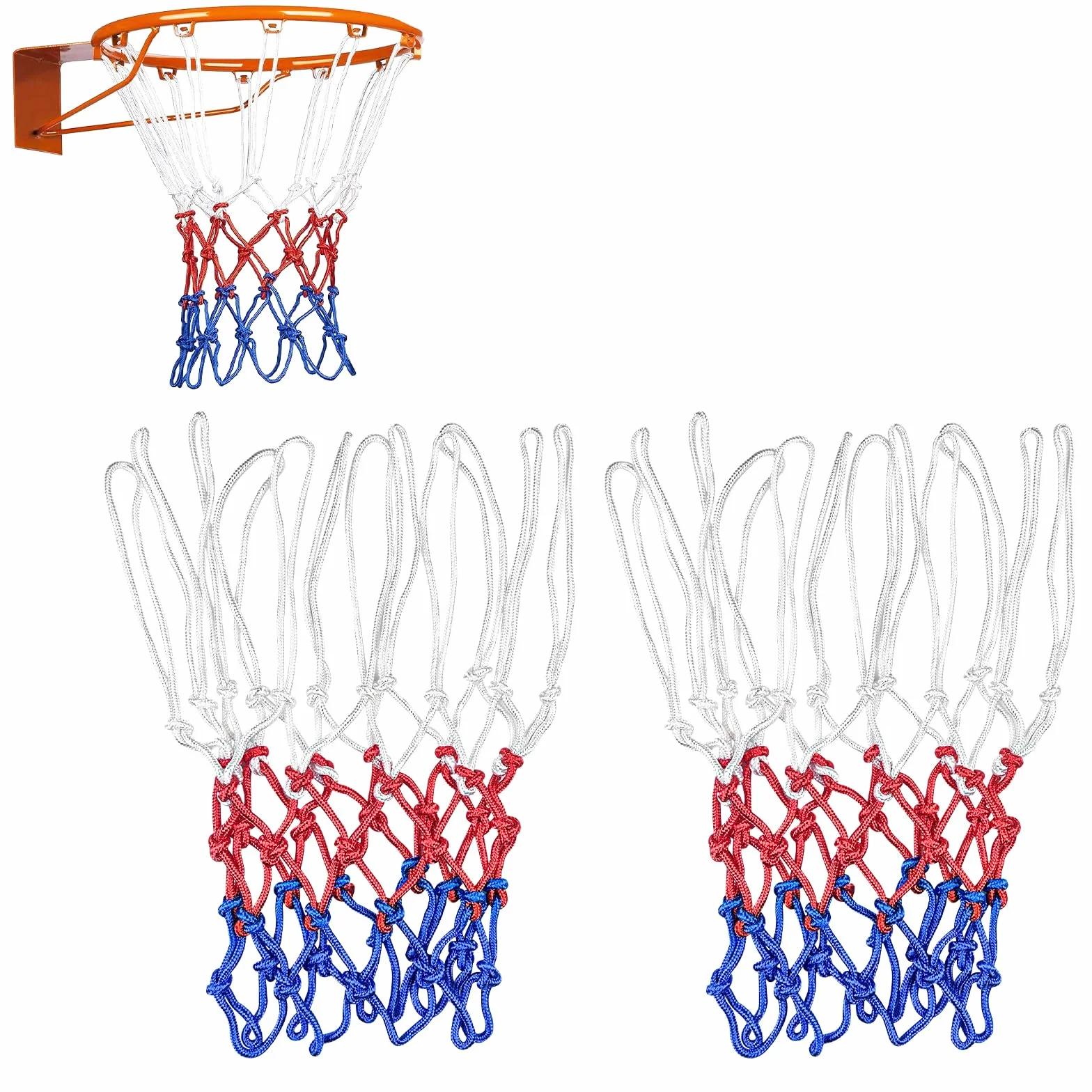 Lectorias 2 reti da basket resistenti alle intemperie, rete da basket, 12 passanti, dimensioni standard in poliestere, rete di ricambio per canestro da basket, 3 colori adatti per il montaggio interno