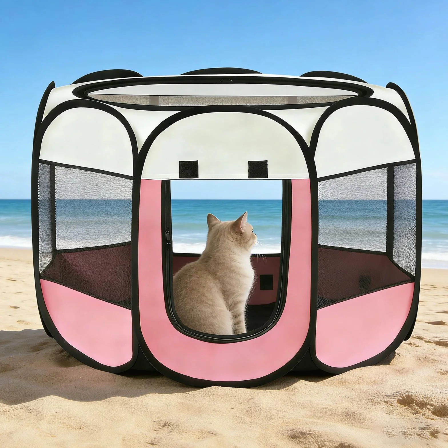 Recinto per Cani da Interno, 74x74x43cm Gabbia per Gatti recinto per conigli da interno kennel cane piccolo Box Pieghevole per Cane, Gabbia per Gatto Esterno (rosa + bianco crema, 74x74x43cm)