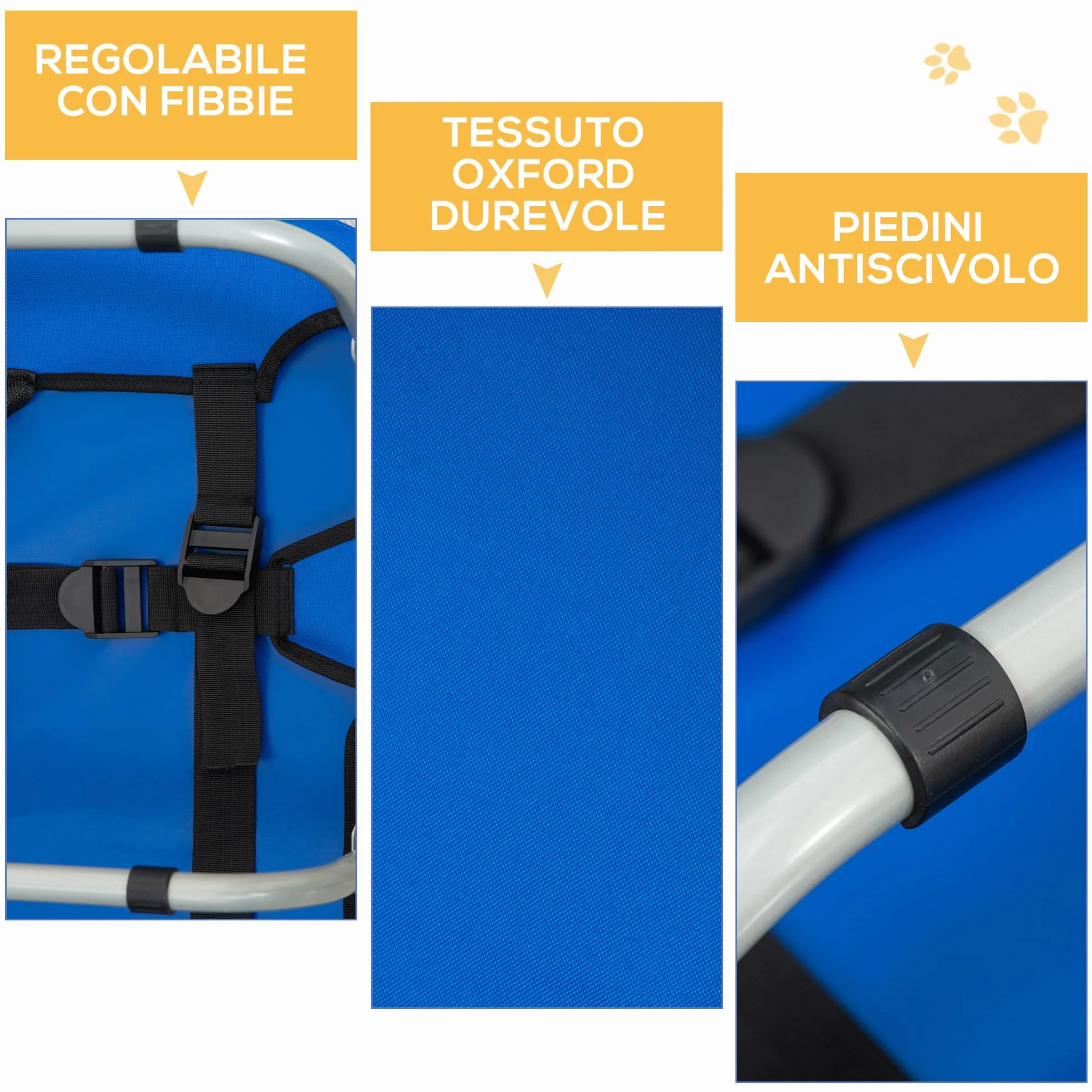 PawHut Brandina per Cani Taglia Piccola Pieghevole, Lettino Rialzato in Acciaio e Tessuto Oxford, 71x58x20 cm, Blu