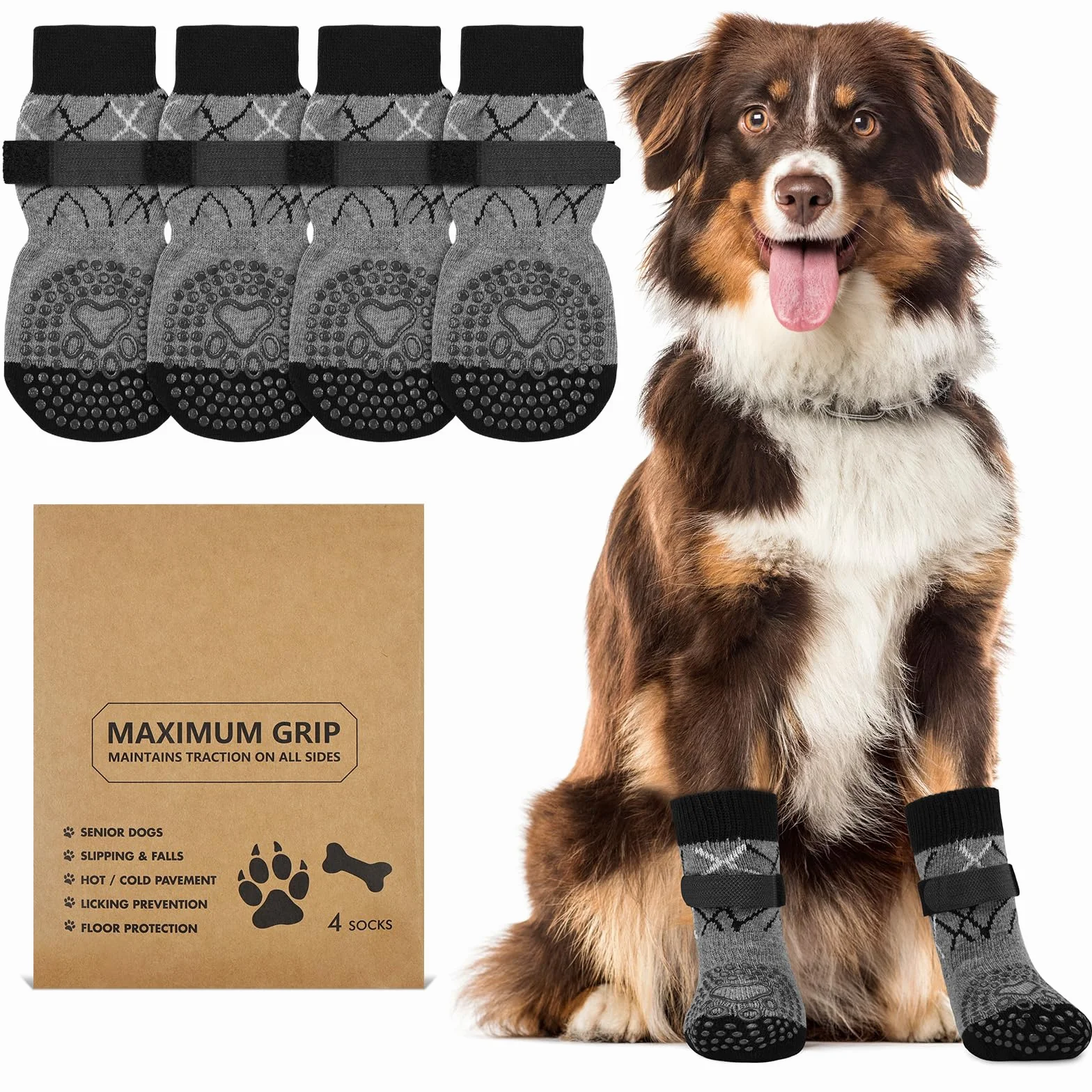 Calzini per Cani Antiscivolo 2 Paia Protezione Zampe Cane Prevenire Leccamento Versione Ispessita (S)