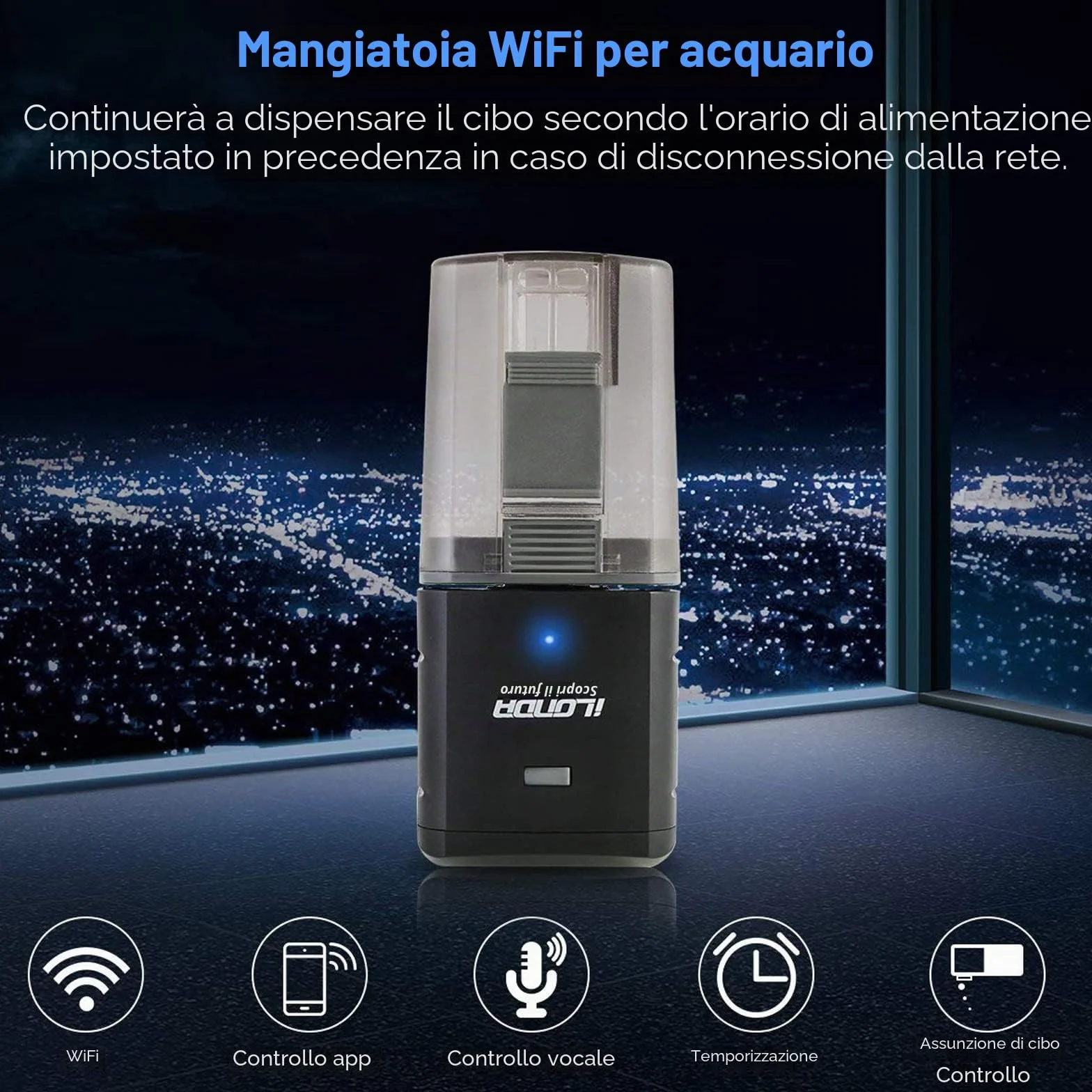 Alimentatore automatico per acquario litchi, distributore di cibo per pesci con timer controllato WIFI 2.4G con display LCD per vacanze in stagno per acquario(Nero)